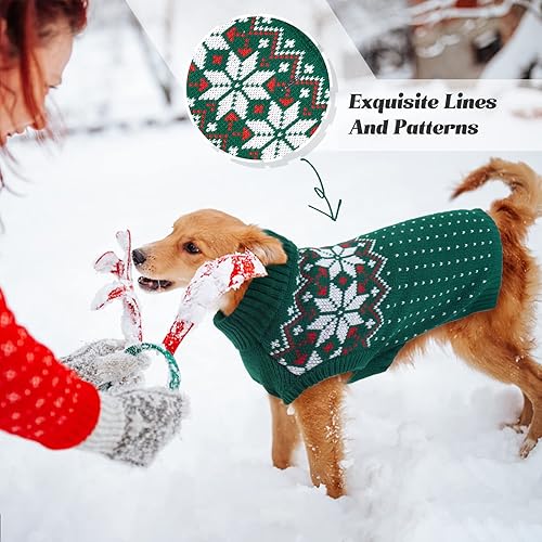 Miniatura 9 de FUAMEY Suéter de Navidad para perro, suéter cálido para perro, suéter clásico de copo de nieve para Año Nuevo, suéteres de cuello alto, prendas de