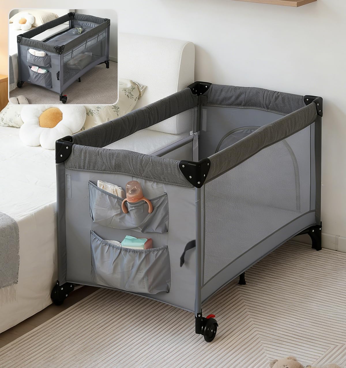 【開封済/未使用】Kennkari B型 ベビーベッド ダークグレー 123cm Amazon.co.jp: Kennkari ベビーサークル 折りたたみ プレイヤード