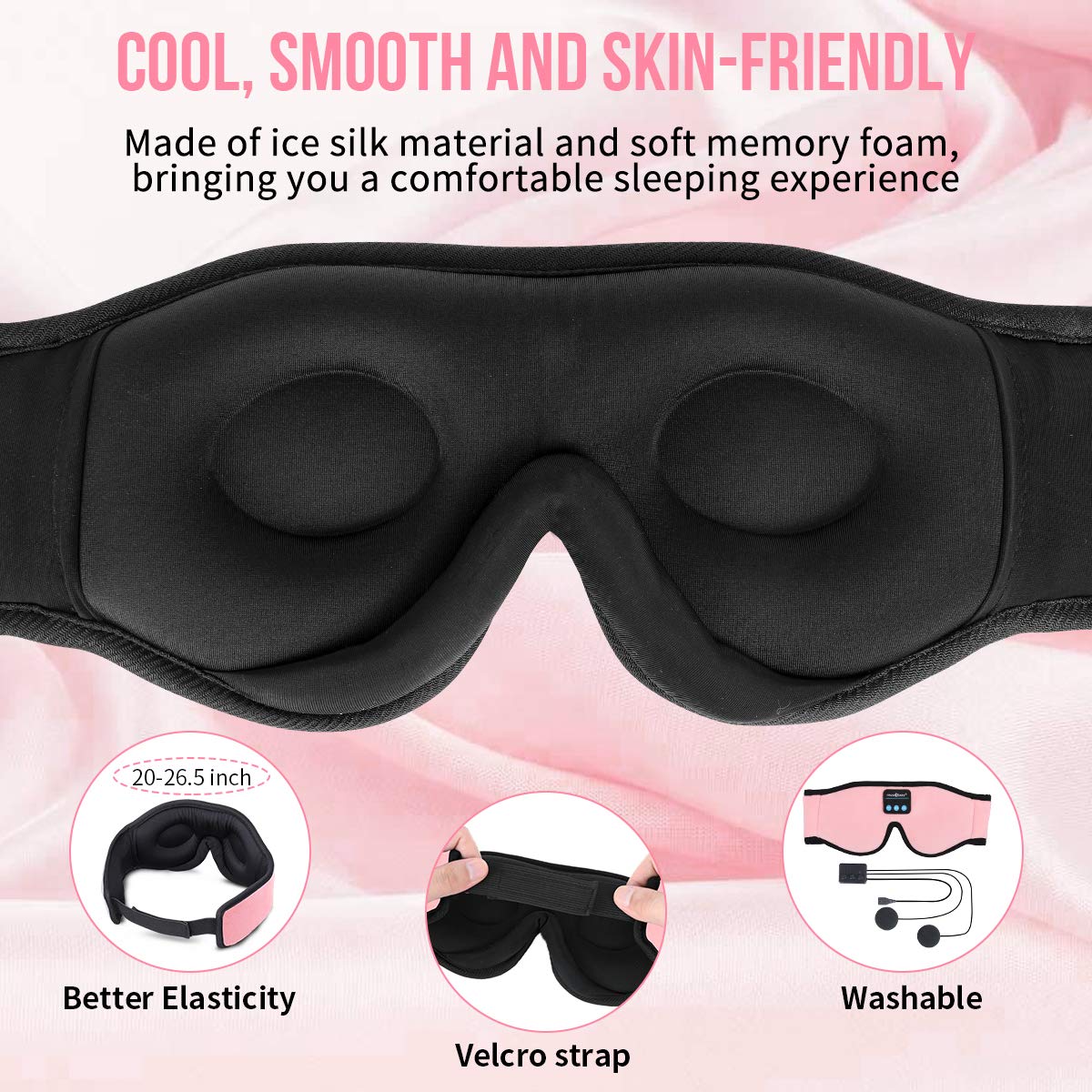 MUSICOZY Sleep Headphones 3DBluetooth Sleep Mask, WirelessSleeping Headphones Music Earbud EyeMask for Side Sleepers Men,Women Girl Ultra Soft Thin Speakers CoolGadgets Birthday Holiday Unique Gifts
