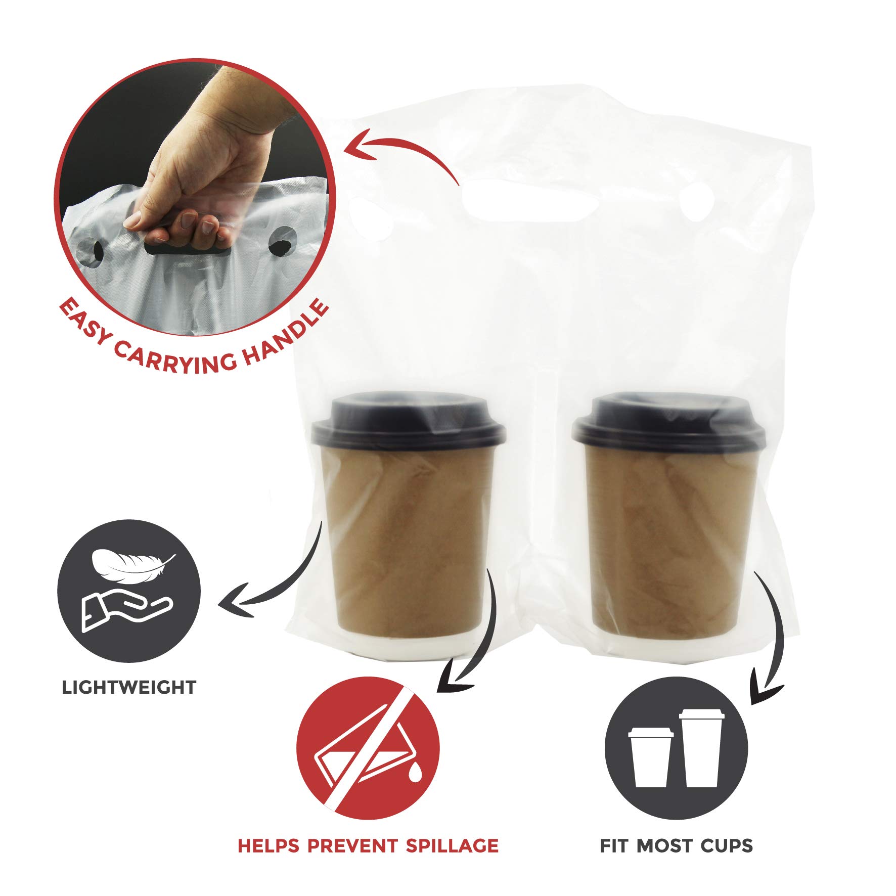 Plastic Drink Carrier Bags for Cups 100 Pieces Plastic Drink Carrier