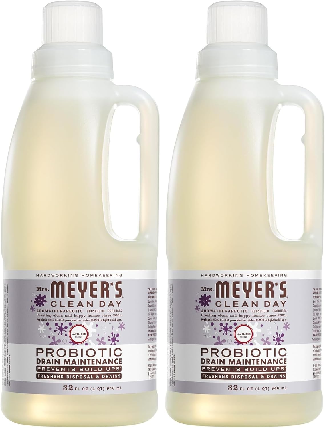 MRS. MEYER'S CLEAN DAY Probiotic Drain Maintenance Liquid,Lemon Verbena,Freshens Disposals and Drains,32 Fl Oz,(Pack of 2)