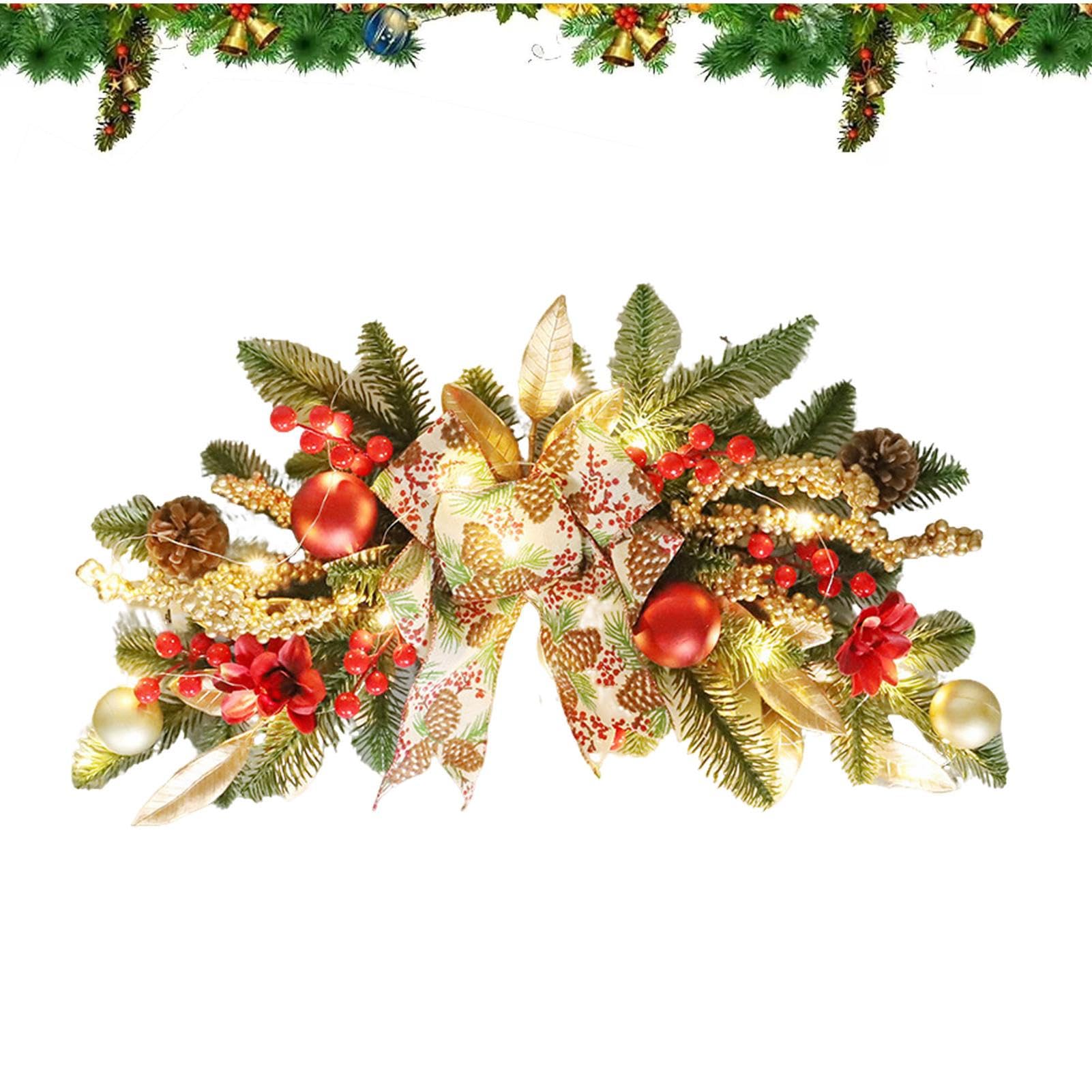 Couronne de porte de Noël artificielle de 55,9 cm avec un grand nœud rouge