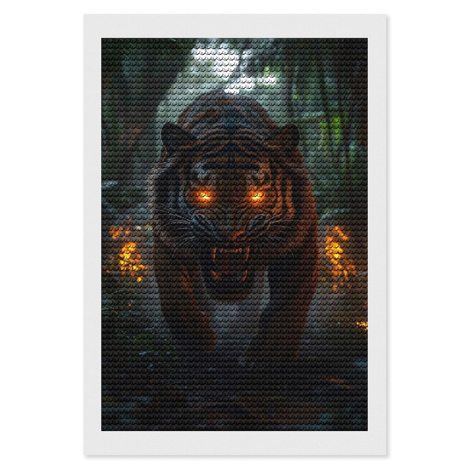 Junmoney Fierce Tiger in Jungle Diamond Art Kit 8"x12", Gift Idea, for Family Craft Time, Mindful Craft Activity, Boho Decor, Relaxing DIY Hobby