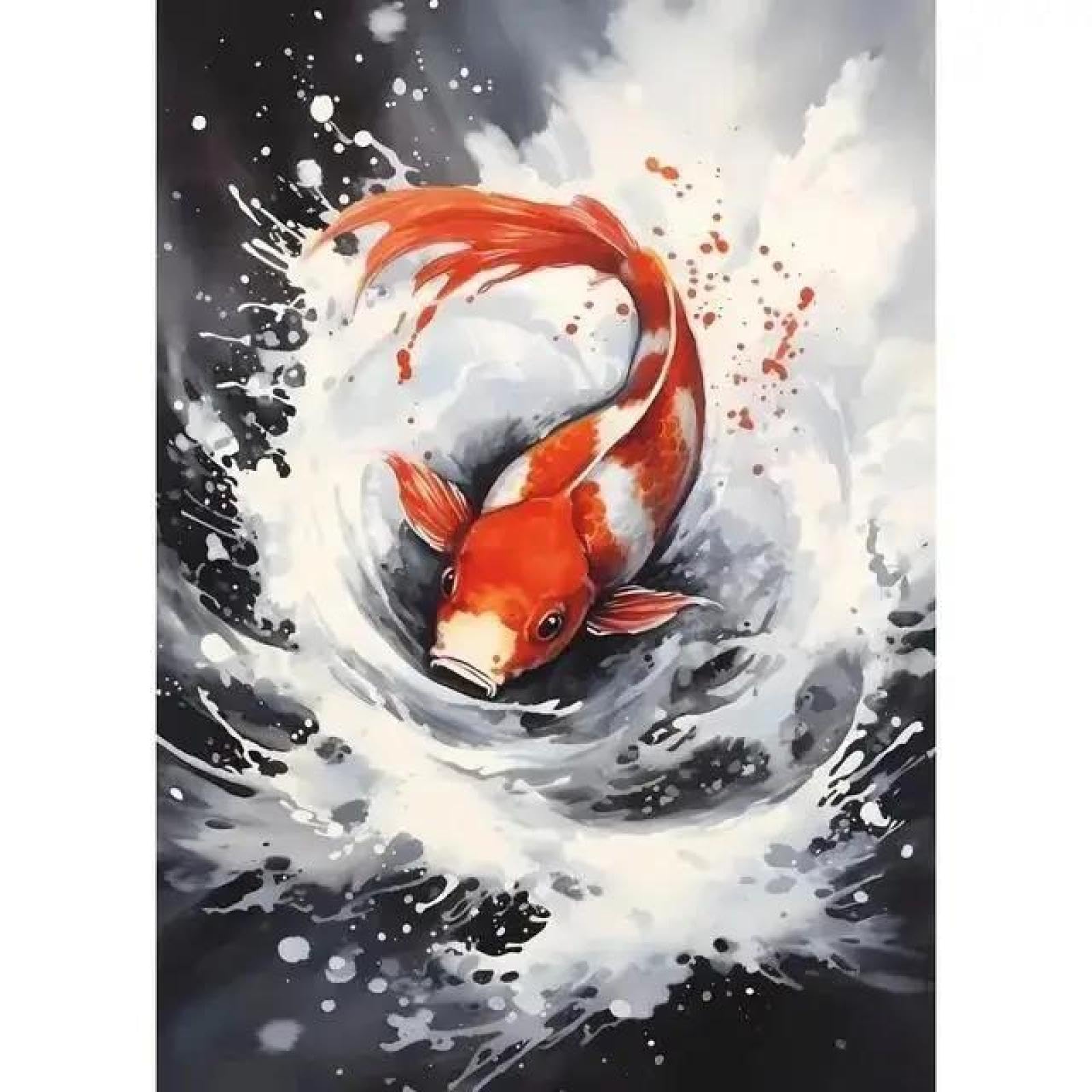 SHINERING Red Koi Fish Golden Carp With Lotus Flower Landscape Canvas Painting Wall Art Poster Prints Picture For Living Room Decor A16 21X30Cm Unframed