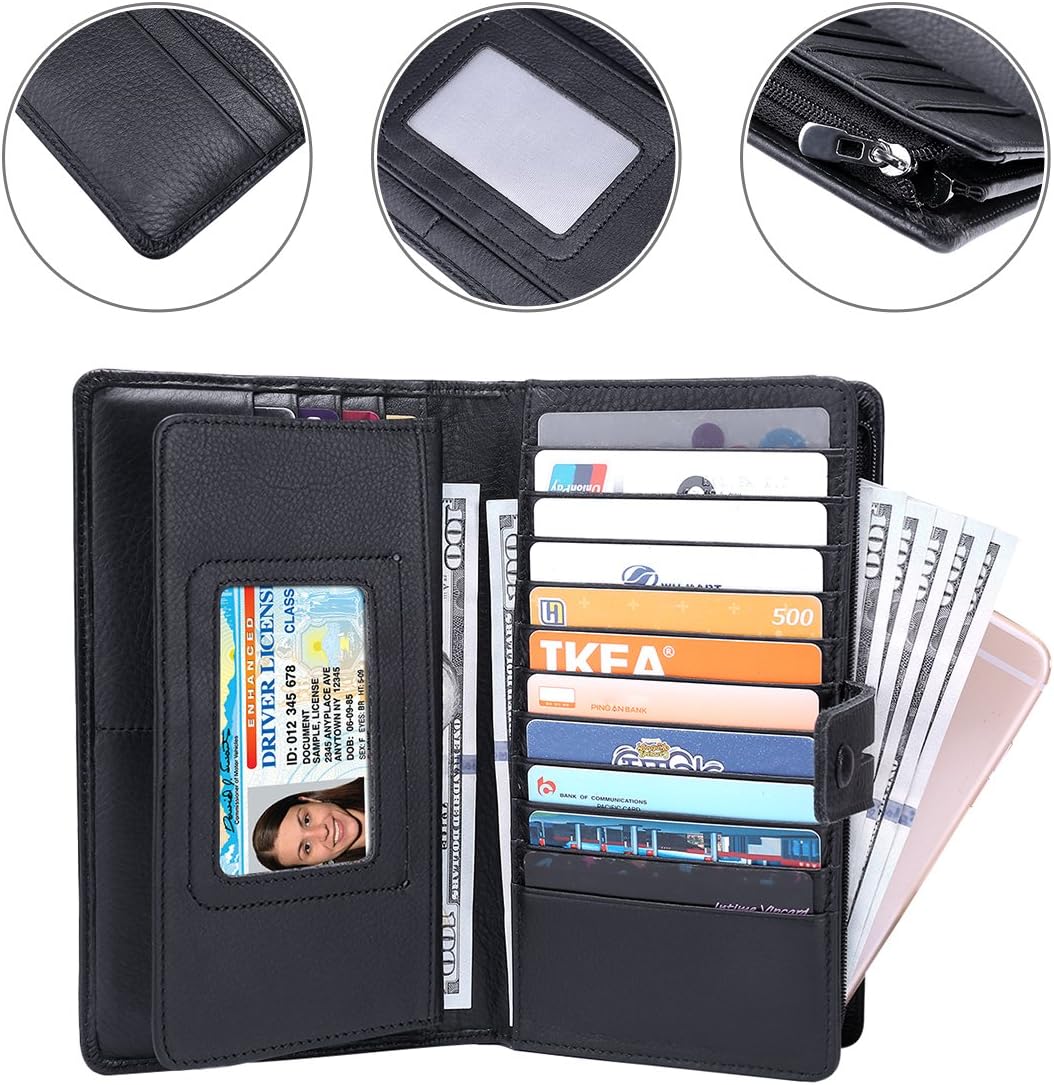 Itslife Womens Wallet,Large Capacity RFID Blocking Leather Wallets Credit Cards Organizer Ladies Wallet with Checkbook Holder
