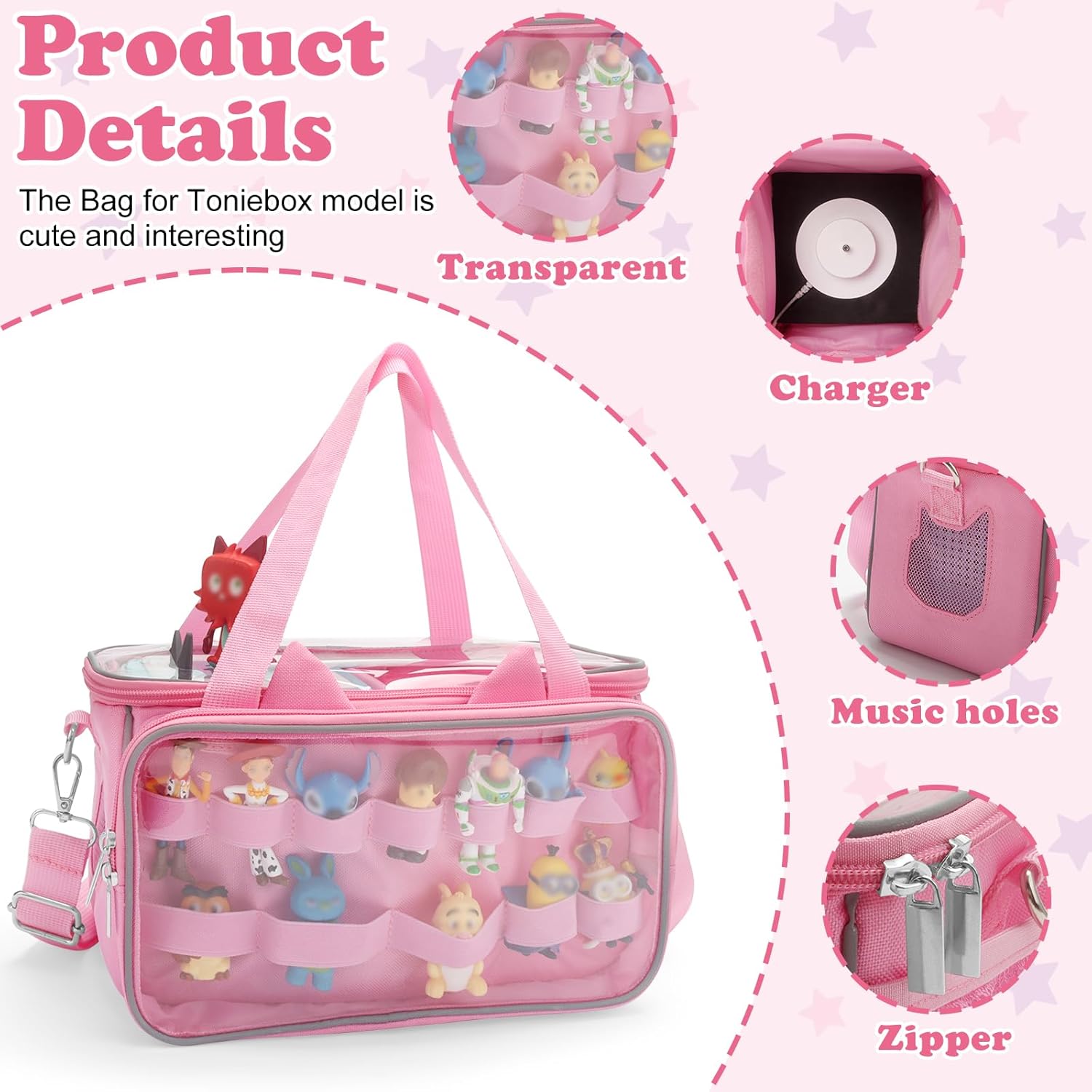 Carrying Case for Tonies, Tonie box, Tonies Figures,Tonie Characters - Transparent Storage Bag Case with Charger Access, Music Holes, Portable for Travel Organizer - Image 2