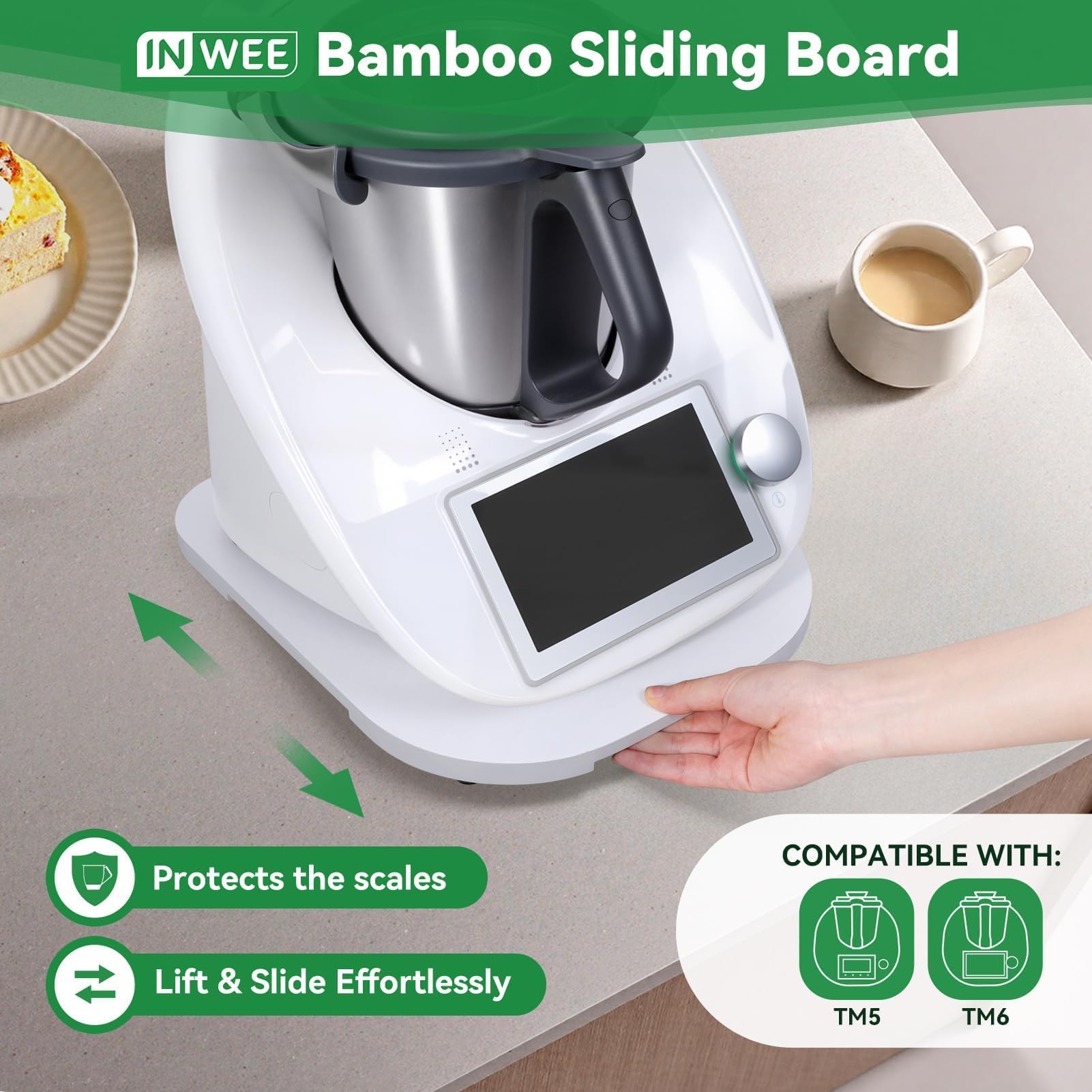 Base Scorrevole Per Bimby TM6/TM5 In Bamb&ugrave; - Con Rotelle, Nero, ANBOXIT