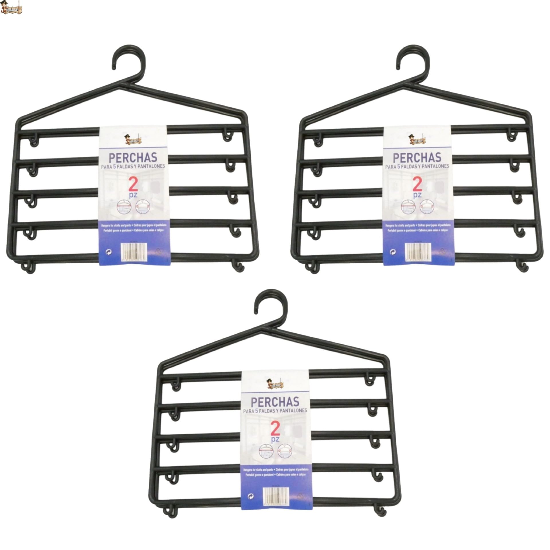 BricoLoco.com Appendiabiti multiplo 5 in 1 per pantaloni, gonne, vestiti, vestiti. Confezione da 2 pezzi. !!! Organizer per armadietto. Multifunzionale. Multipantalone. Ordine e risparmio di spazio