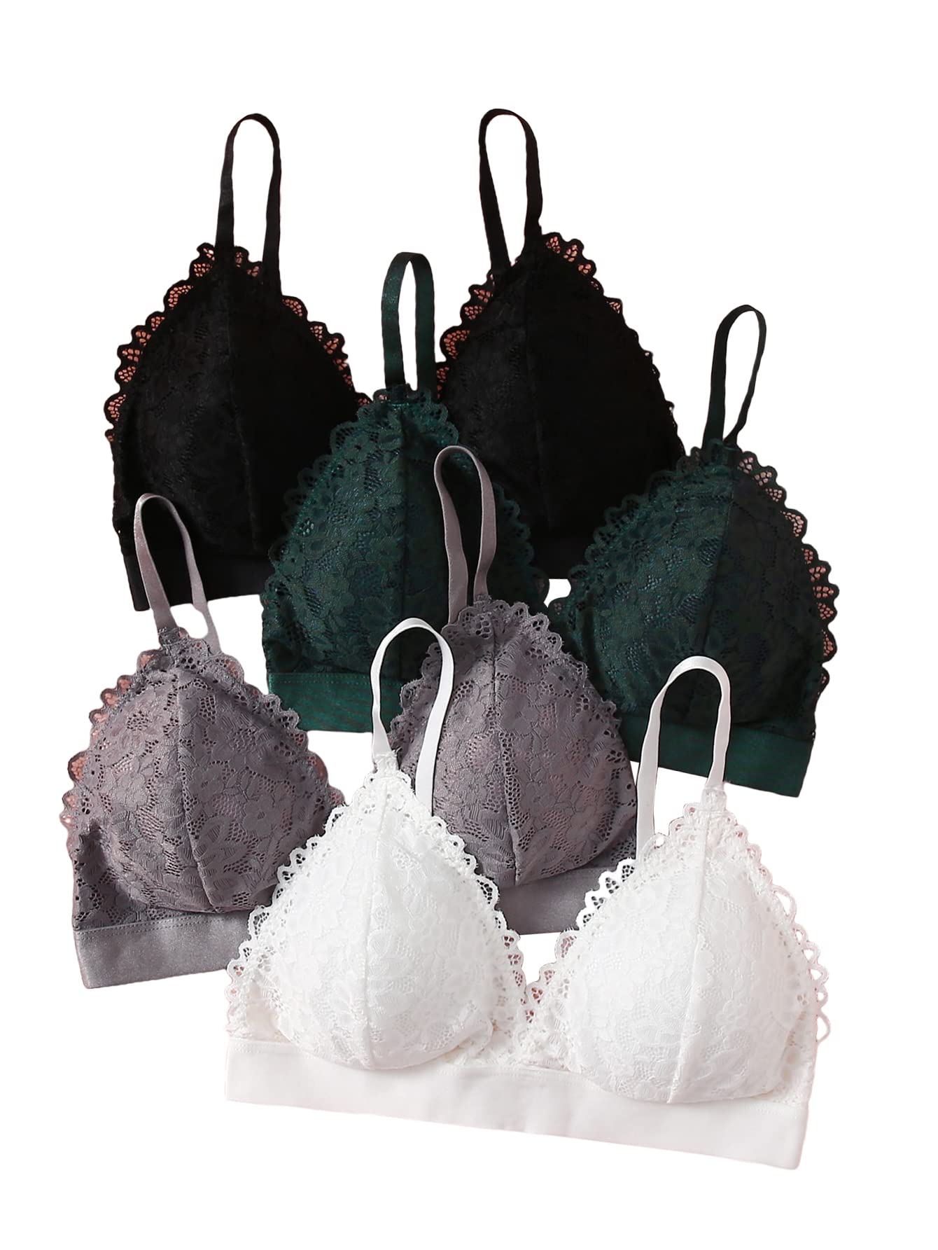 SHENHEWomen's 4 Piece Floral Lace Bralettes Wirefree Spaghetti Strap Triangle Bras