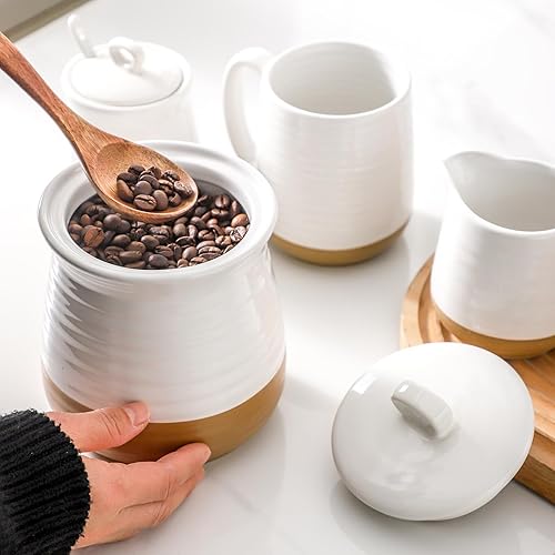 Miniatura 6 de Hasense Recipiente de cerámica para almacenar alimentos, recipientes de cocina de porcelana con tapa hermética, recipientes de café de 35 onzas para
