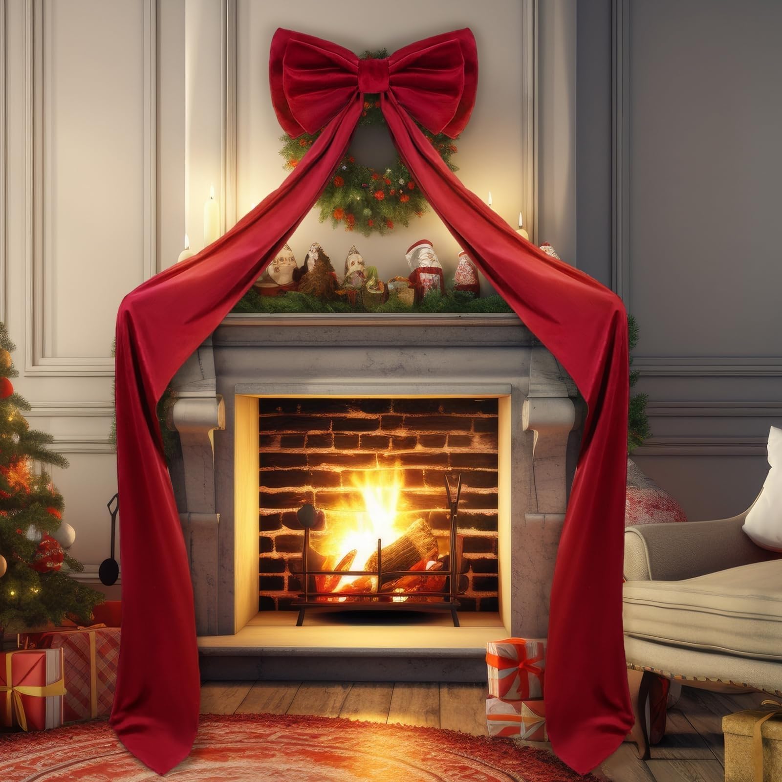 Arco Topper Dell'albero Di Natale, 47X190cm Extra Grandi in Velluto Rosso Per Casa Toppers Albero Di Natale Ghirlanda Per Camera Da Parete Arredamento Per Feste (Marrone)