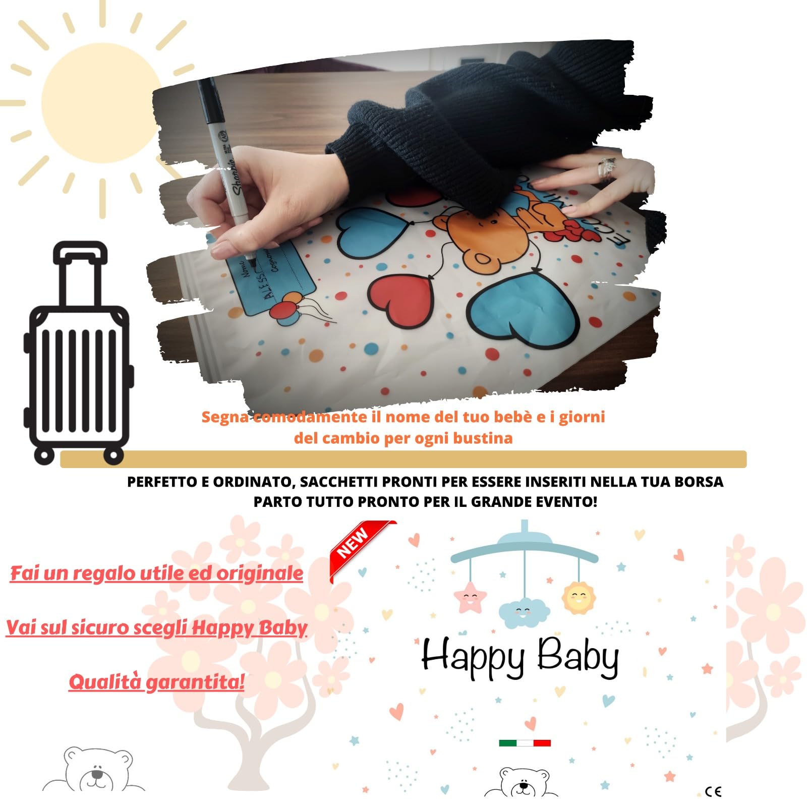 Bustine Corredino Neonato Ospedale | 10 Pezzi | Chiusura Ermetica | 35x25cm | Made In Italy | Celeste