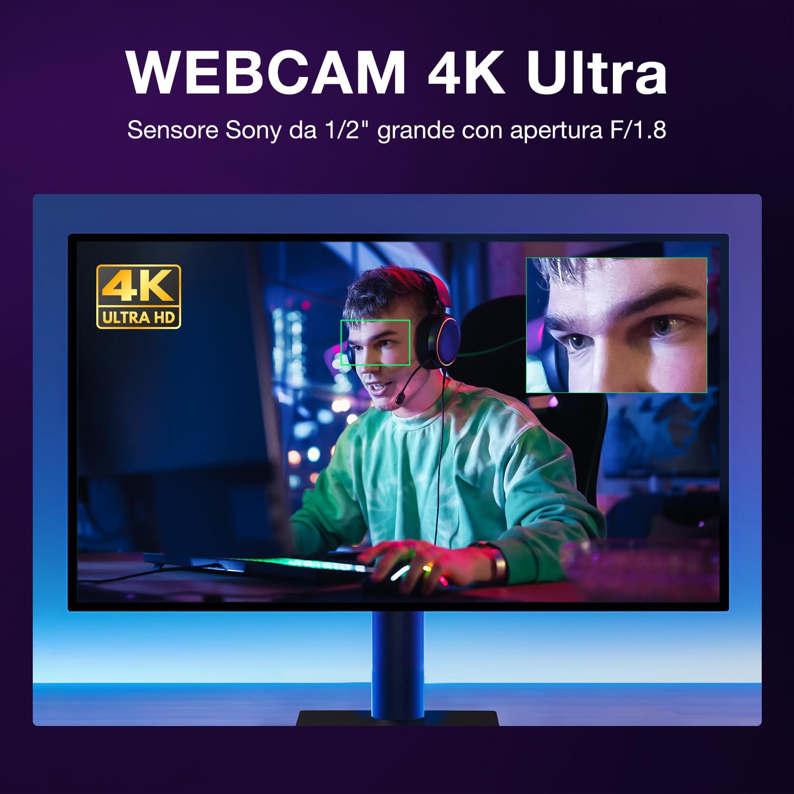 EMEET Webcam 4K S800, Webcam Ultra 4K con 2 Microfoni con Riduzione del Rumore, Campo Visivo 73°, Correzione della Luce, Copertura Privacy, 1080p@60FPS HDR, Web cam 1080p per Live Streaming