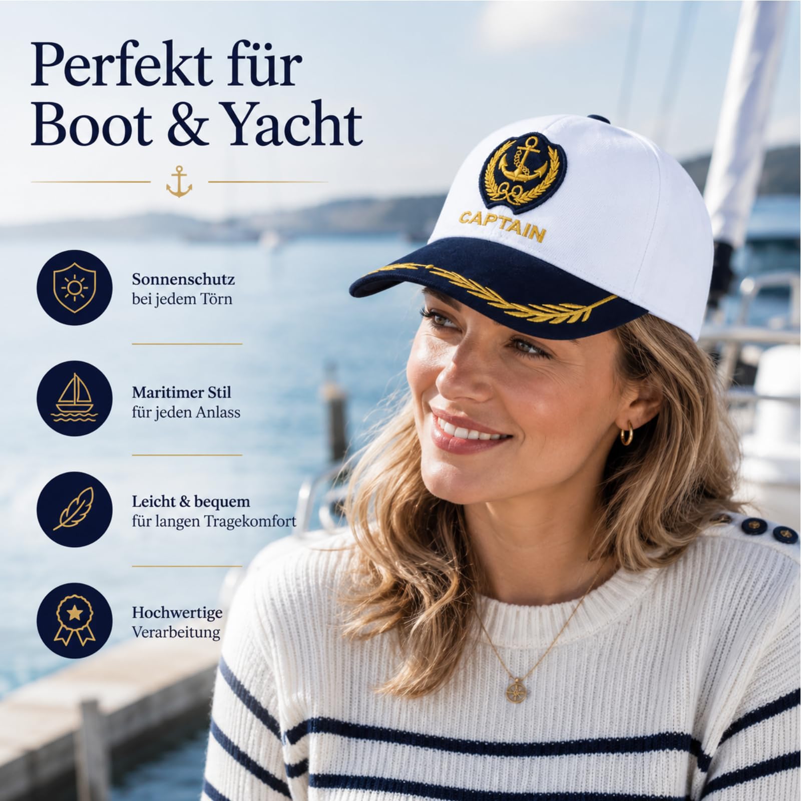 jojofuny Kapitänsmütze Captain Hat: Verstellbare Baseball Cap Herren Sailor Ship Nautical Marine Sea Cap Hut für Männer Frauen Kostümzubehör Accessoire