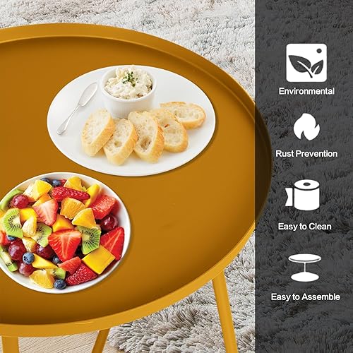 Miniatura 5 de Babion Mesas auxiliares para exteriores, mesa auxiliar redonda de acero resistente a la intemperie, mesa auxiliar pequeña para patio, porche,