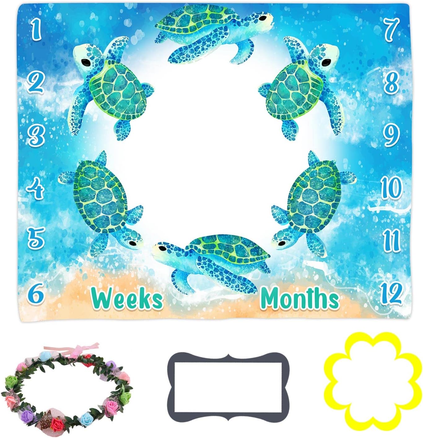 LYLYCTY Baby Monthly Milestone Blanket, Blue Sea Turtle
