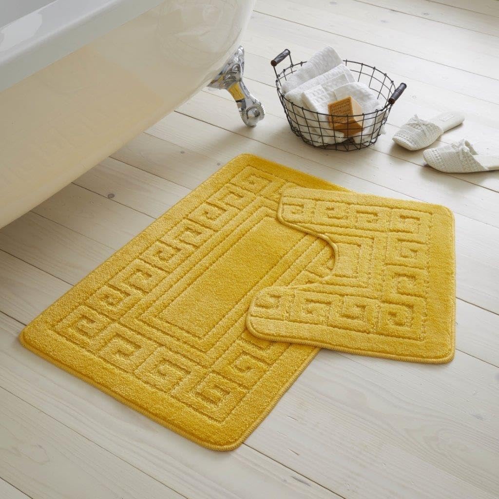 GC GAVENO CAVAILIA Luxury Greek 2 Piece Bath Set, Non Slip Bath Mat, Super Soft Bathroom Accessory Rug Mat, Regular, Lemon — image 1