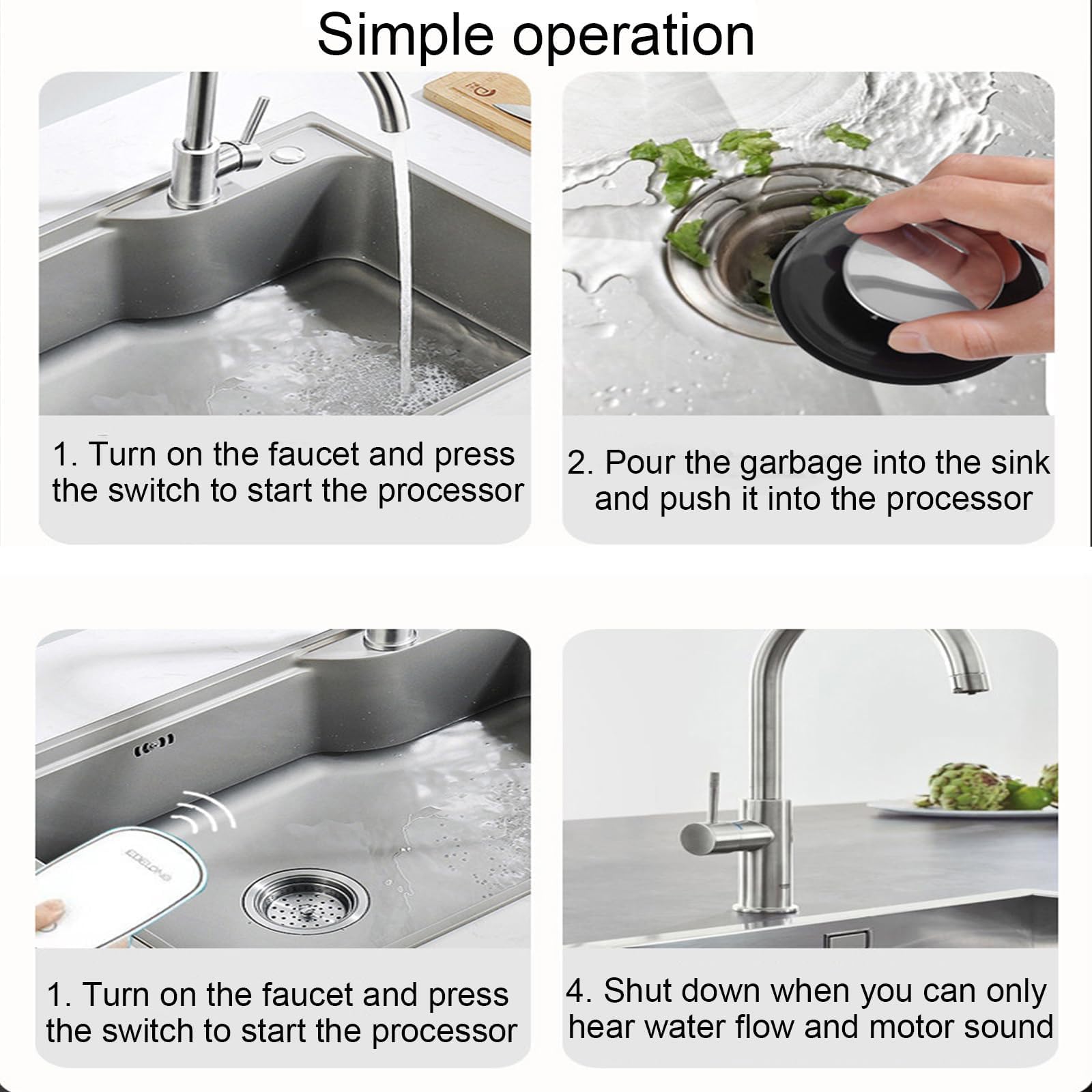 Triturador de residuos de alimentos para fregadero de cocina, molinillo de basura doméstico con control remoto, trituradora de 2600 rpm, diseño de bajo ruido