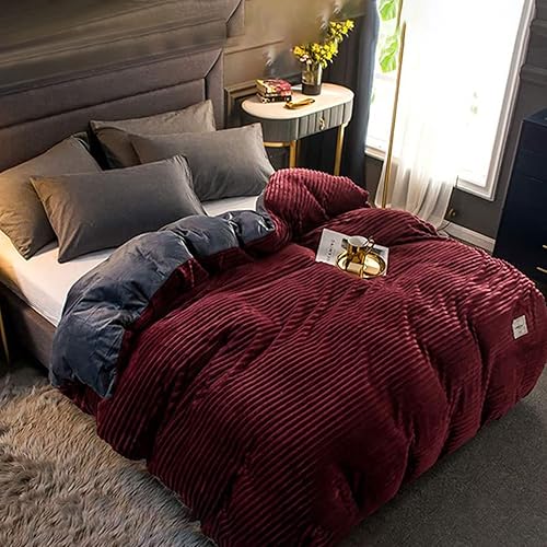 Miniatura 8 de Funda de edredón de pana suave y cálida, funda de edredón de forro polar coral para cama individual y doble, funda de edredón gruesa para niños y