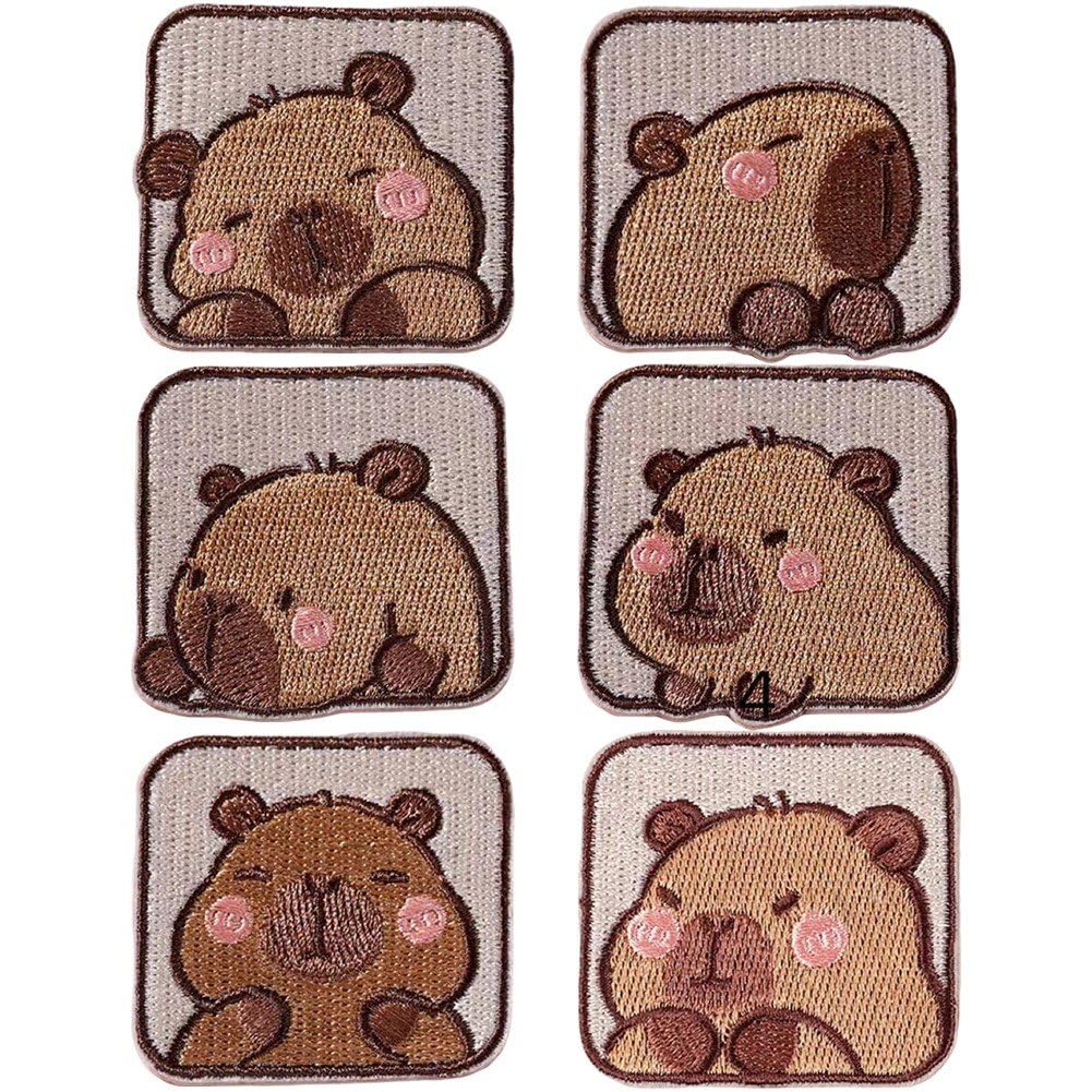 Fituenly Brown Capybara Embroidery Patch Cartoon Animal Iron On Patches For Clothing Adhesive Patches On Clothes Diy Sew Appliques