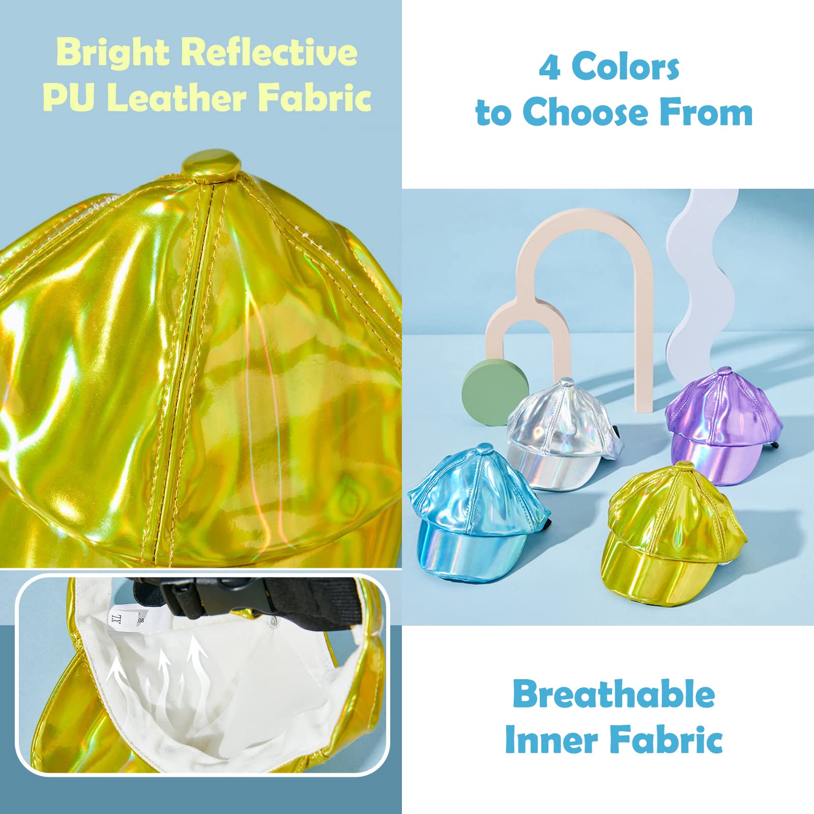 HDKUW Dog Cap, Dog Baseball Outdoor Cap with Ear Holes, Adjustable Summer Travel Sport PU Sun Helmet Shiny Hat for Small Medium Dogs Yellow XL