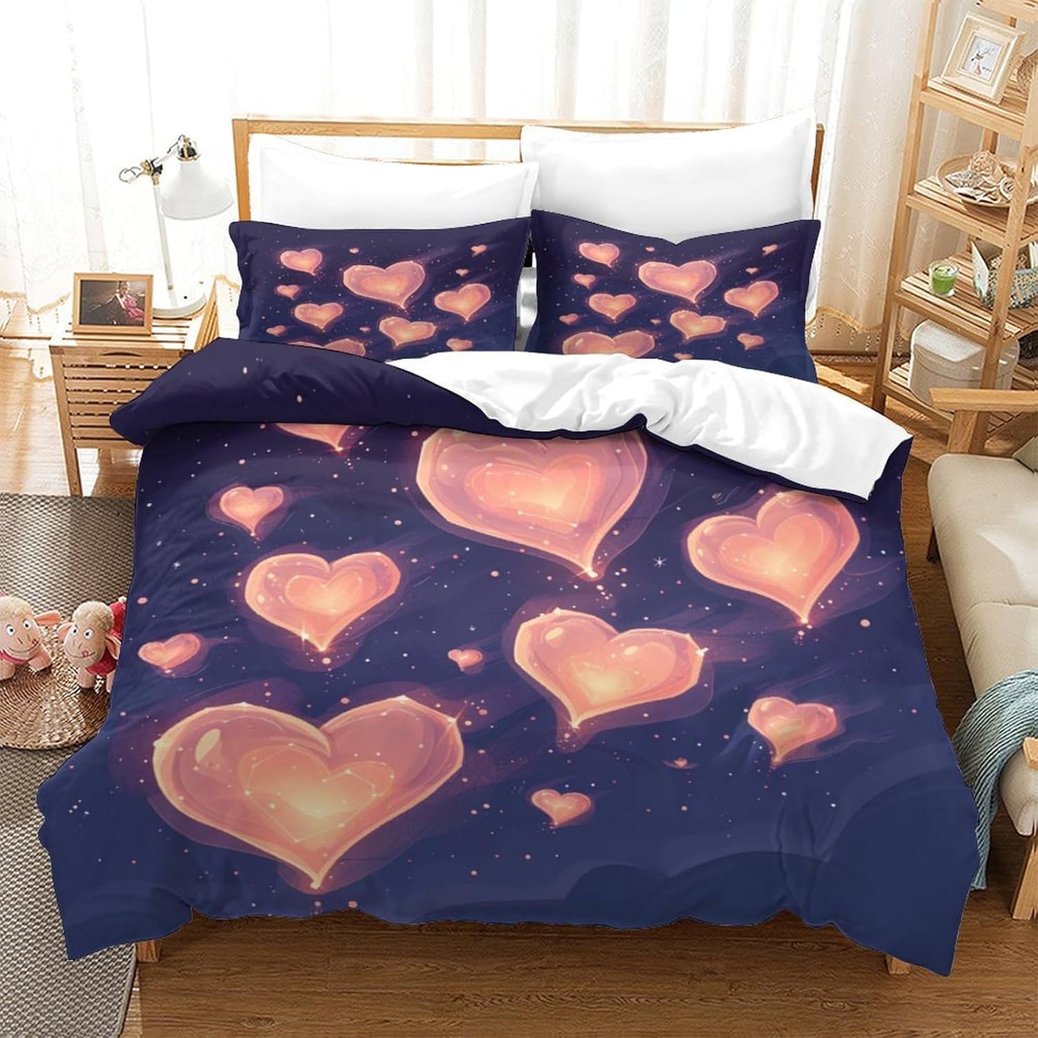 Housse couette microfibre 3D au fini confort supérieur pour lit 2 personnes