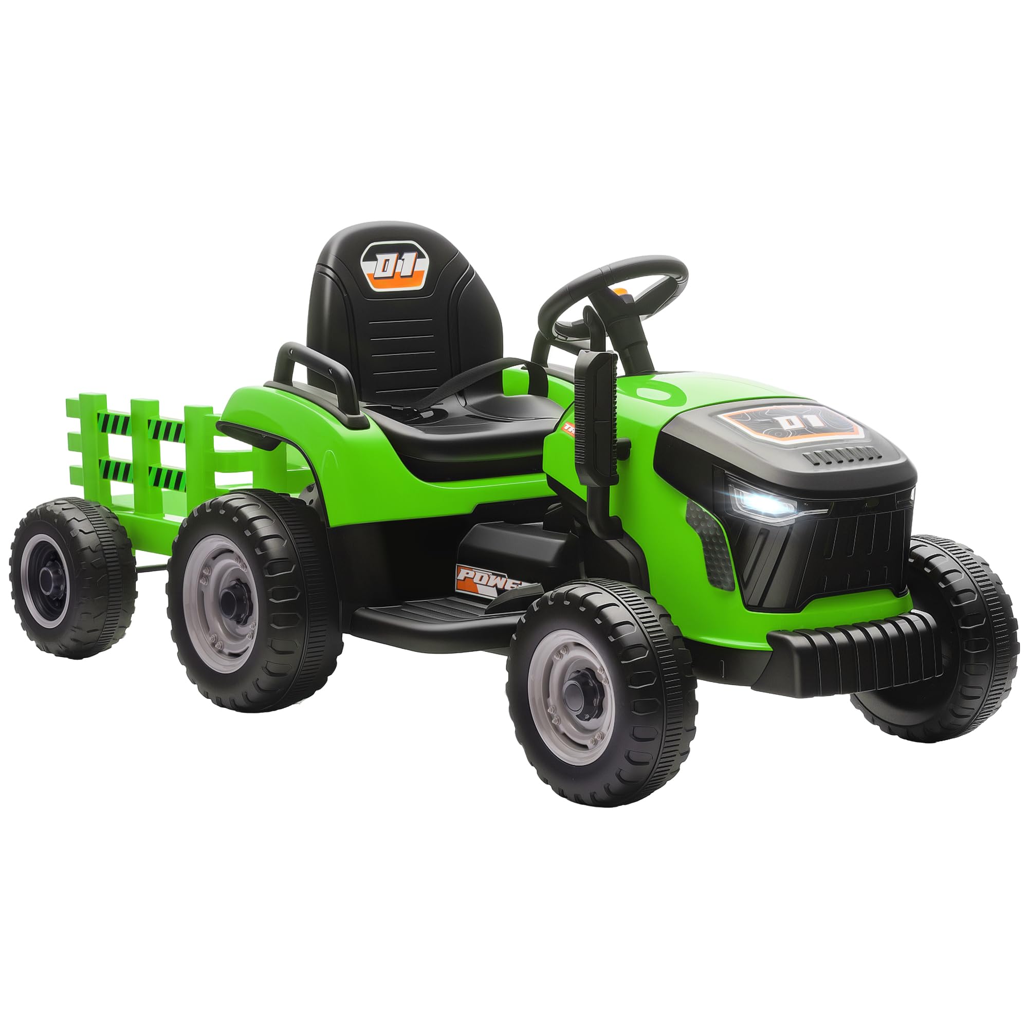 AIYAPLAY Elektrischer Kinder Traktor mit Anhänger | 2-in-1 Elektro Traktor mit abnehmbarem Anhänger