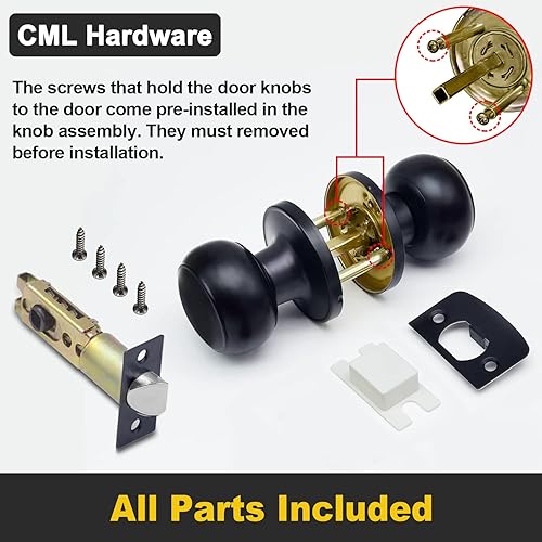 Miniatura 6 de CML Hardware Paquete de 10 pomos de puerta interiores, juegos de cerraduras de puerta de paso en negro mate, para pasillo o armario, mango de bola