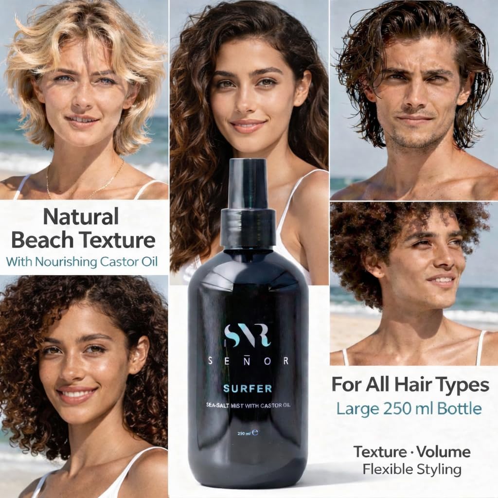 Señor Surfer Sea Salt Spray für Haare - 250 ml - Meersalz Spray Effekt mit Rizinusöl für Natürliches Beach-Look-Volumen, Matte oder Wet-Textur - Unisex