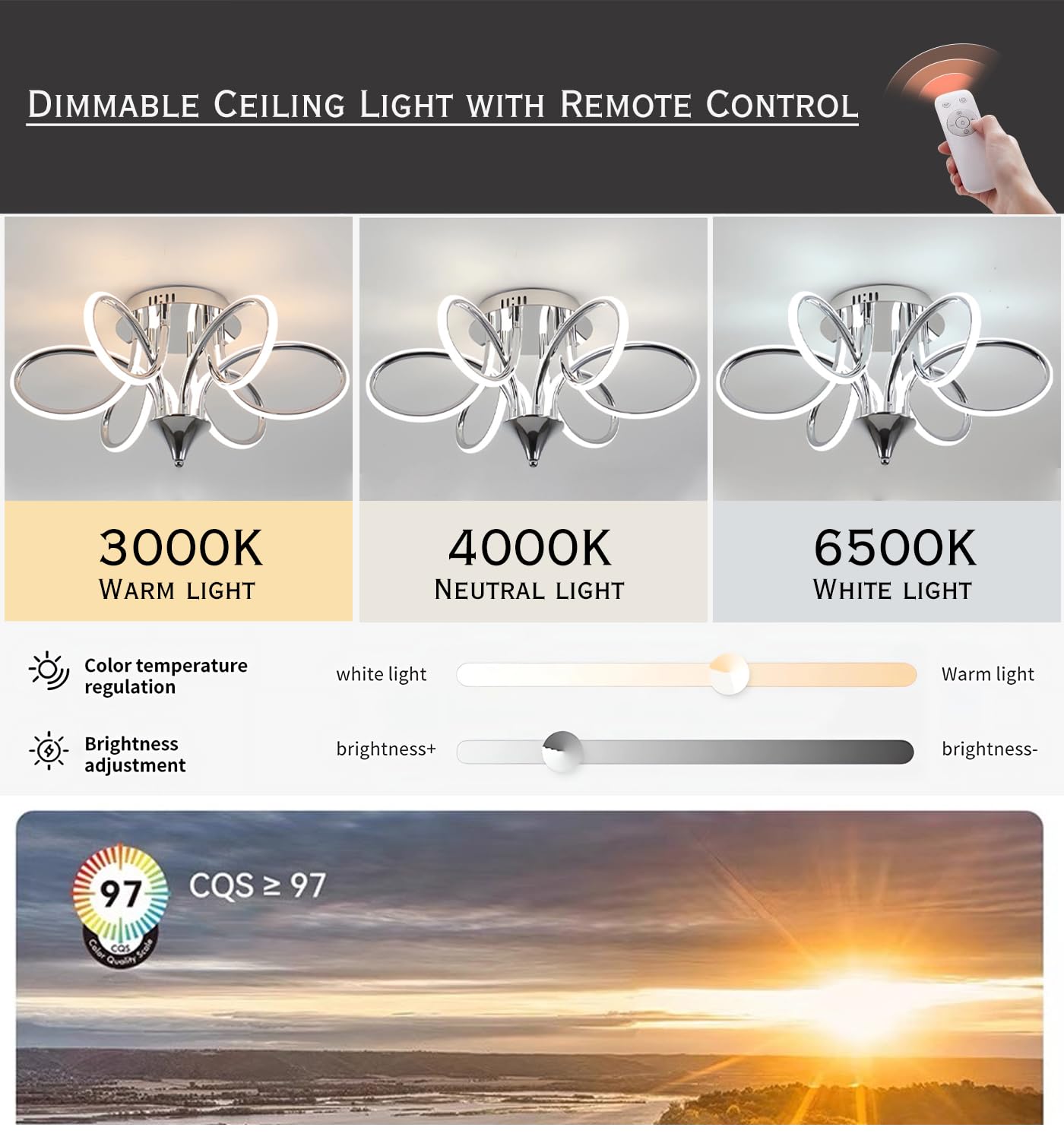 Moderne LED Deckenleuchte 90W Nordische Deckenbeleuchtung Dimmbare Wohnzimmer Deckenleuchten Esszimmer Kronleuchter mit Fernbedienung Schlafzimmer Hängende Deckenlampe (Chrom, Φ75cm)