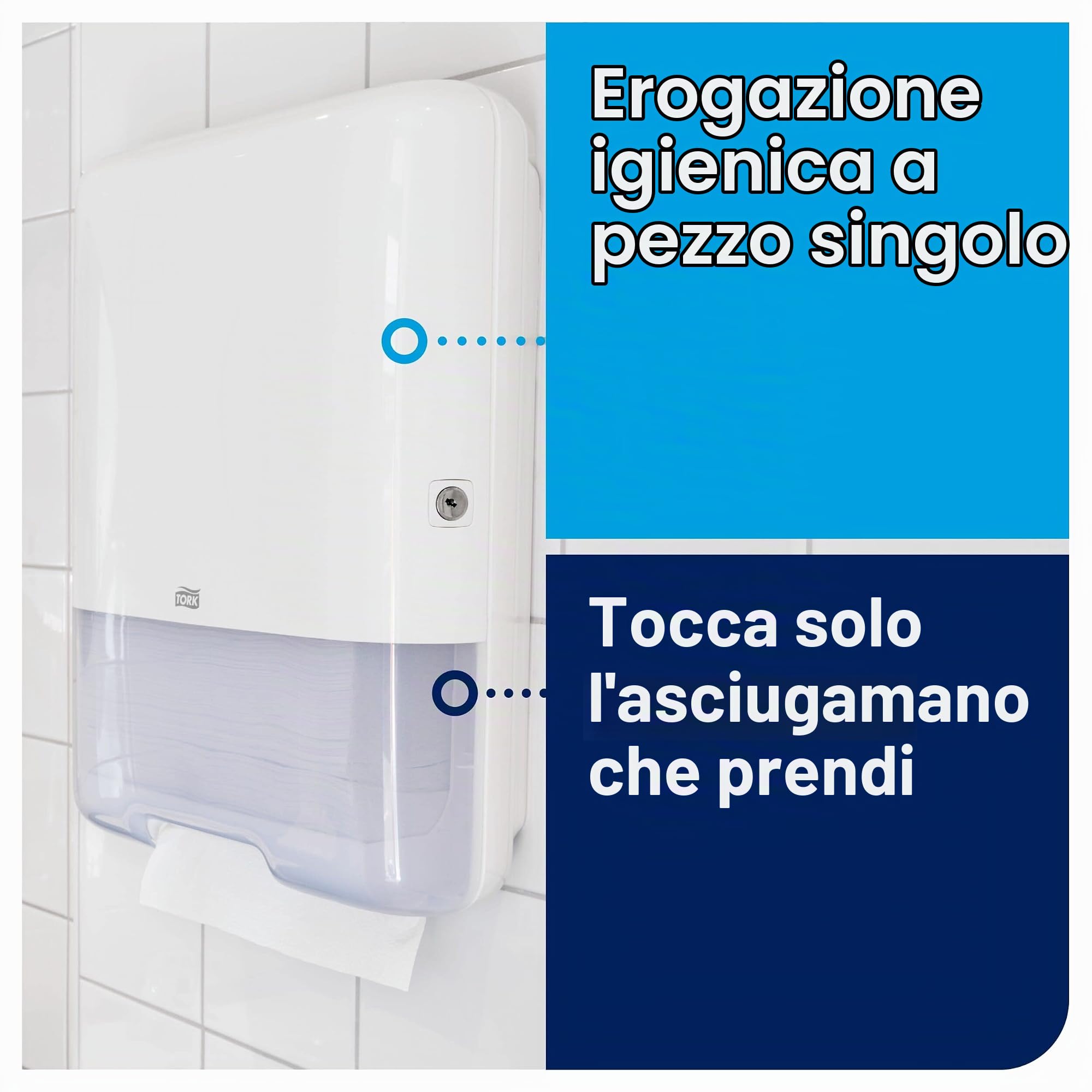 Tork Mini Asciugamani a Piegatura Singola Starter Pack 953101, Image Design- Distributore di carta H3 Singlefold/C-fold con Elevation Design+Ricarica asciugamani (250 fogli)-Sottile, igienico, bianco
