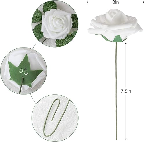 Miniatura 5 de AmyHomie AmyHomie - Lote de 50 rosas artificiales con tallo para ramos de boda