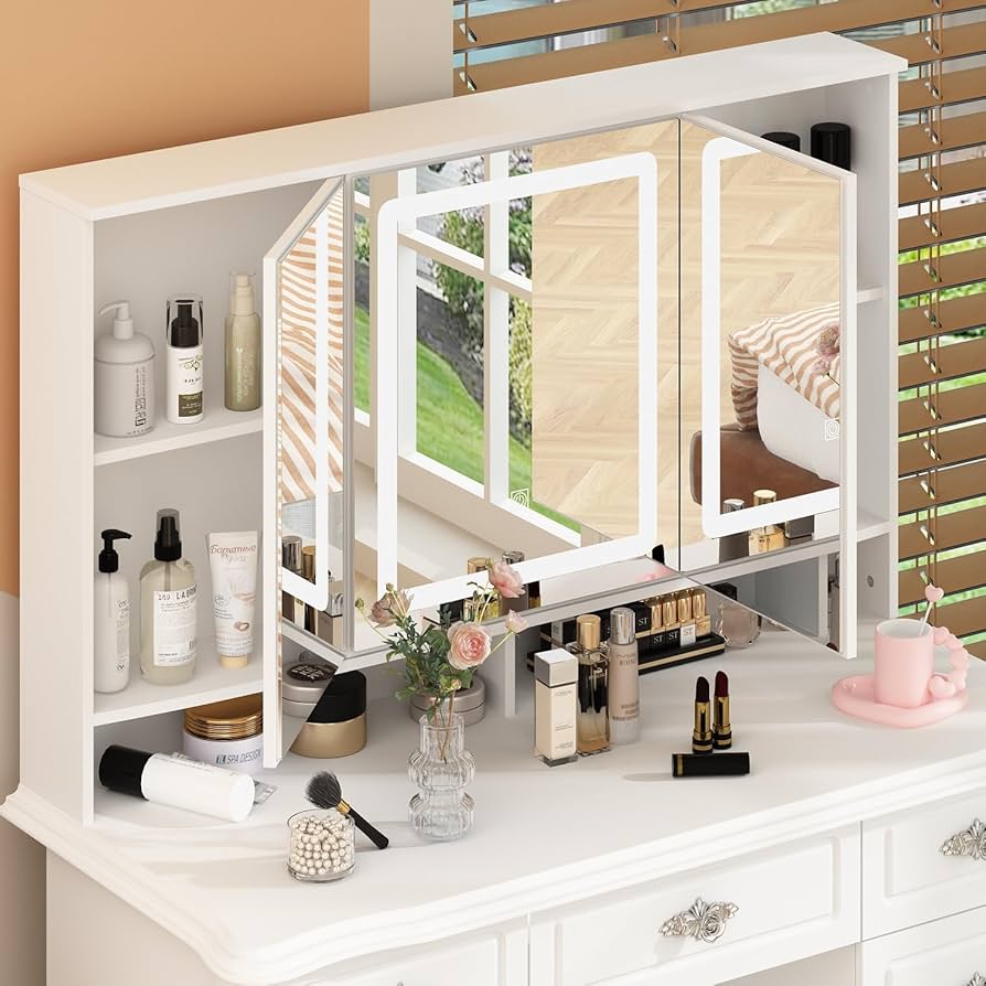 Amazon.com: ECACAD Modern Makeup Vanity Desk with Lighted Mirror