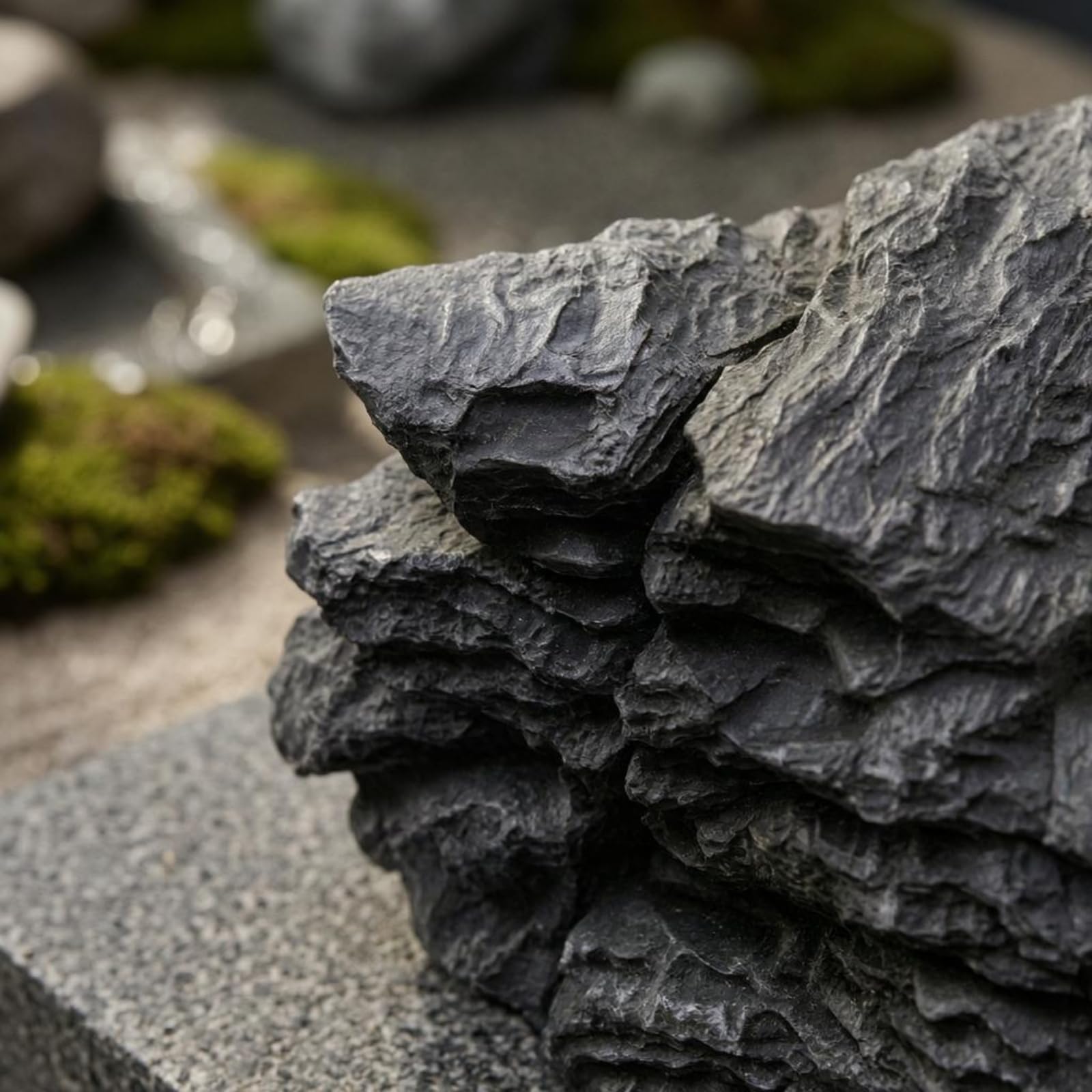 F Fityle 3 Piezas Piedra Artificial Jardín Adorno Paisaje Escenografía Fibra de Vidrio Texturizada Ligera Acabado Adecuada para Patios Senderos Estanques Exteriores