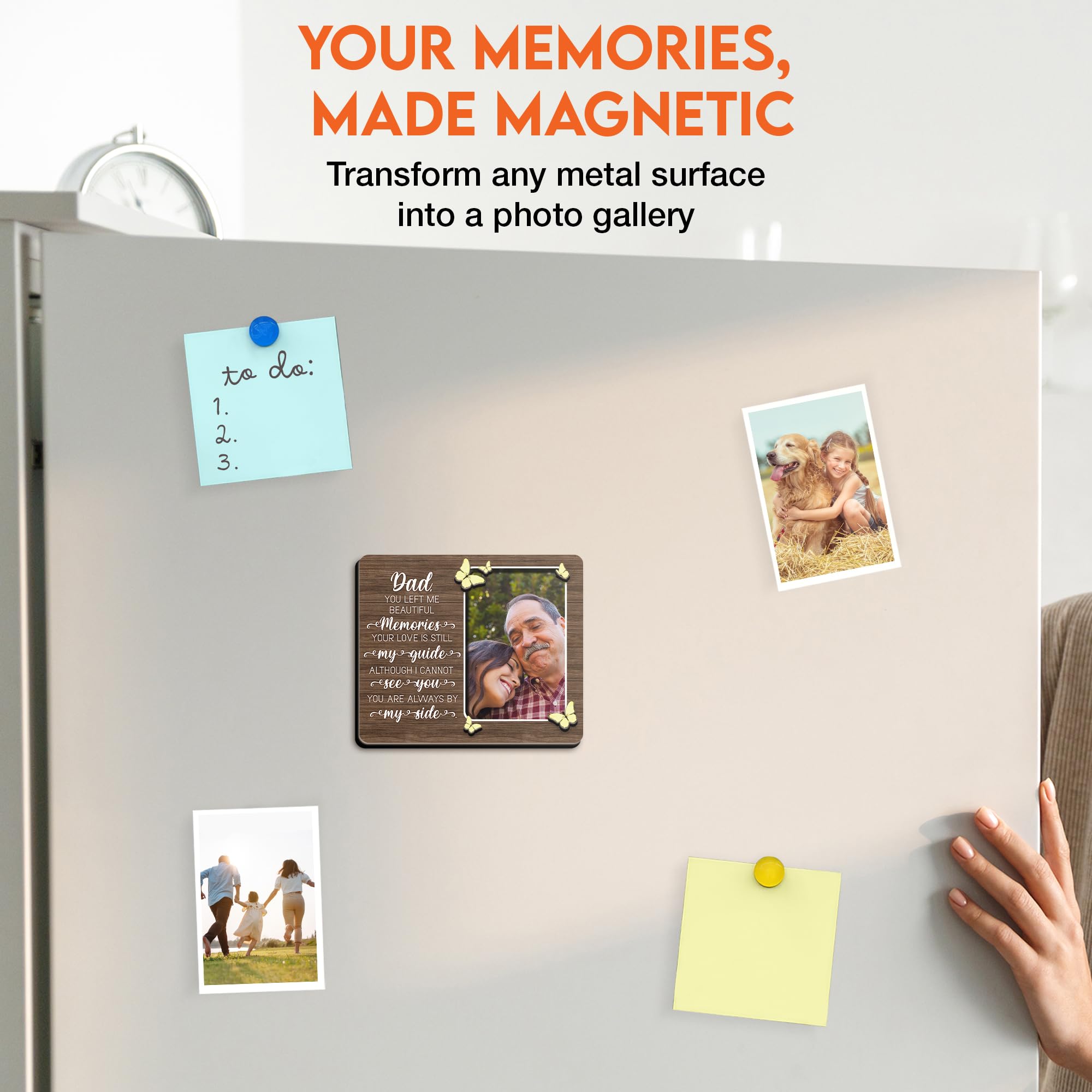 GIFTELIX Magnetic Picture Frames - Memorial Remembrance Gift - You Left Beautiful Memories Dad - Sympathy Refrigerator Magnets - Magnetic Frames for Refrigerator Condolence Decor