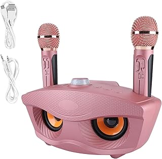 Karaoke System, Home Wireless Speaker 2 Microphones Speaker with FM Radio Rose Gold Two Microphones Support Phone USB TF Card AUX Input Portable for Home Parties + karaoke infantil wendry ka