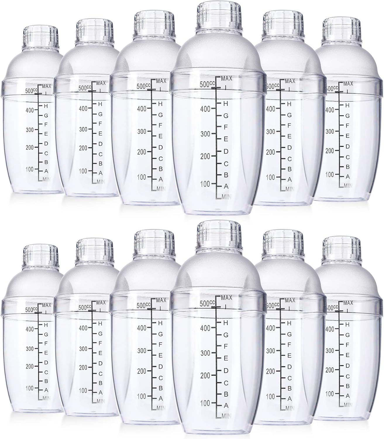 Lallisa 12 Pcs Plastic Cocktail Shaker Drink Mixer with Scales and Strainer Top