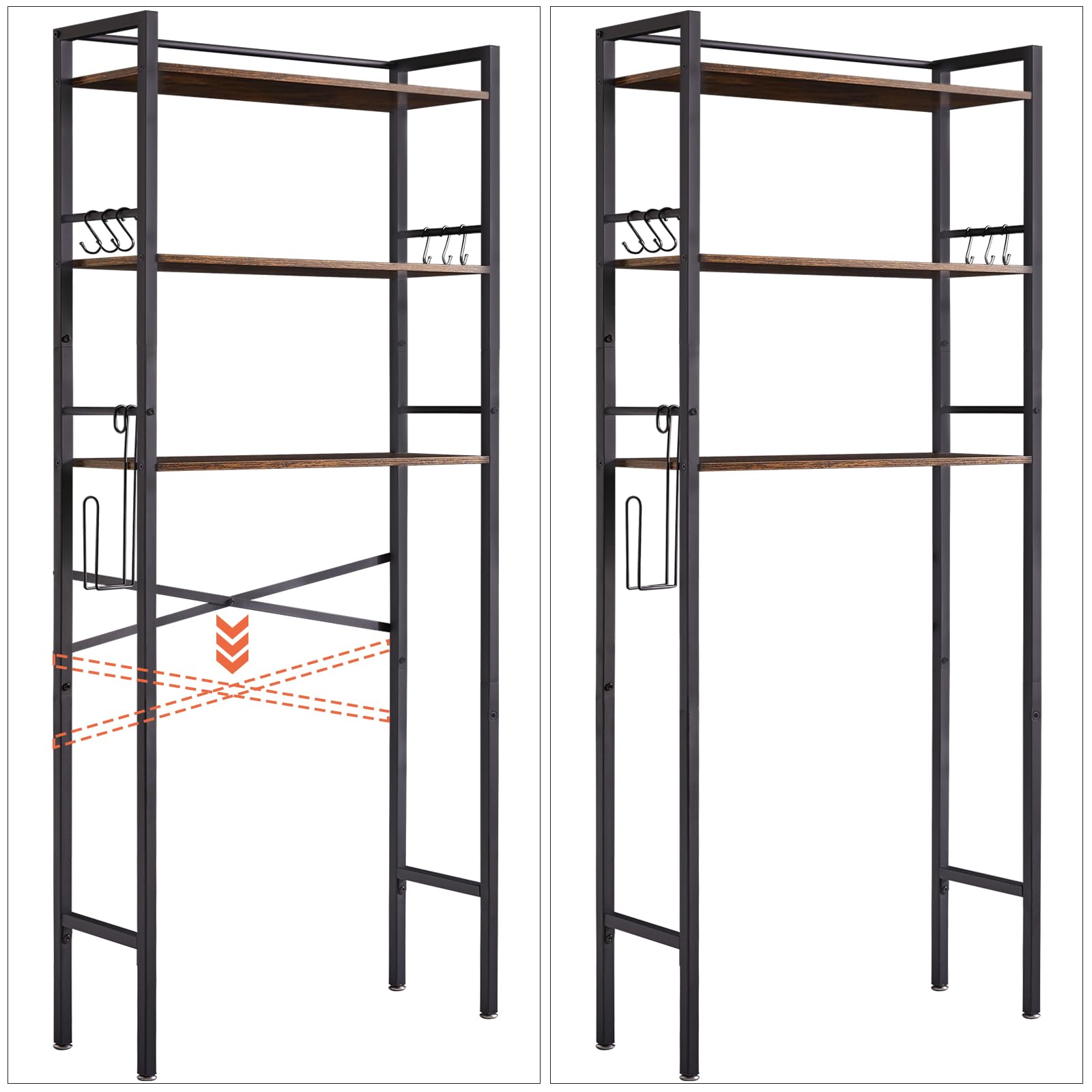YMYNY Estantería de Inodoro, Estantería para Baño de 3 Niveles con Soporte para Papel Higiénico, Estante de baño, Estante de Almacenamiento, Ahorro de Espacio, 64×24×165CM Marrón Rústico HBR005H