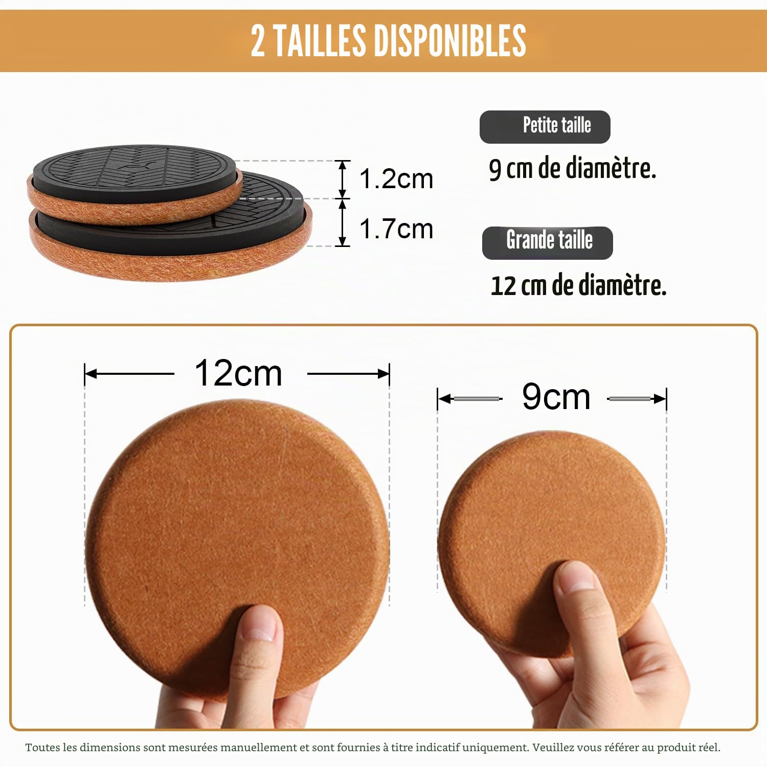 PISAO Patin Glisseur pour Meuble Lourd,Marron Rond 16 Pièces - 9cm | Furniture Sliders, Meuble Patin Protégez Le Plancher de Bois Franc,Déplacez Les Meubles Lourds Rapidement et Facilement