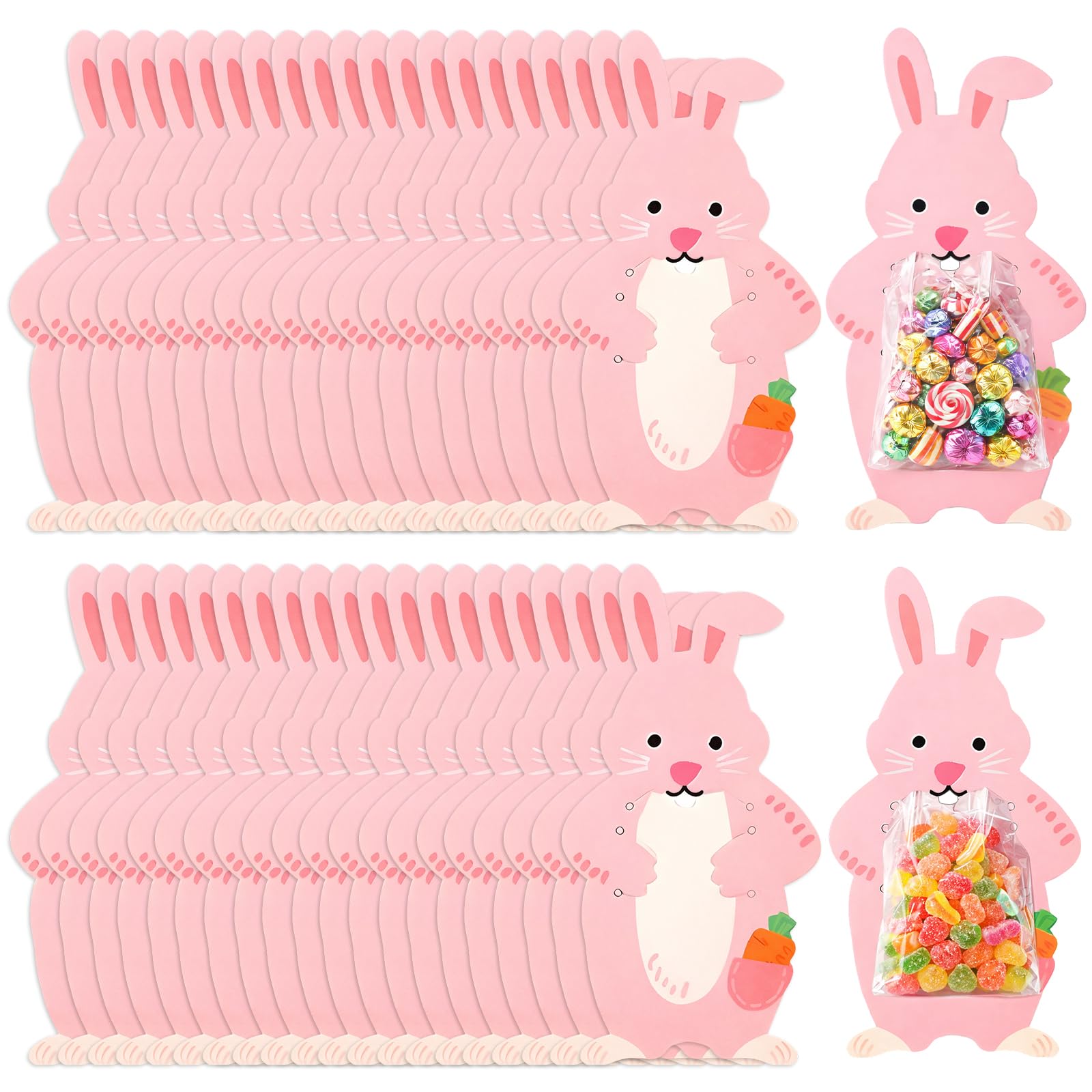 40PCS Easter Easter Gift Bags, Bunny Easter Sweet Bags, Easter Cellophane Bags, Party Bag Fillers With Candy, Cookies, Chocolate, Party Gift Supplies For Easter Party Favors