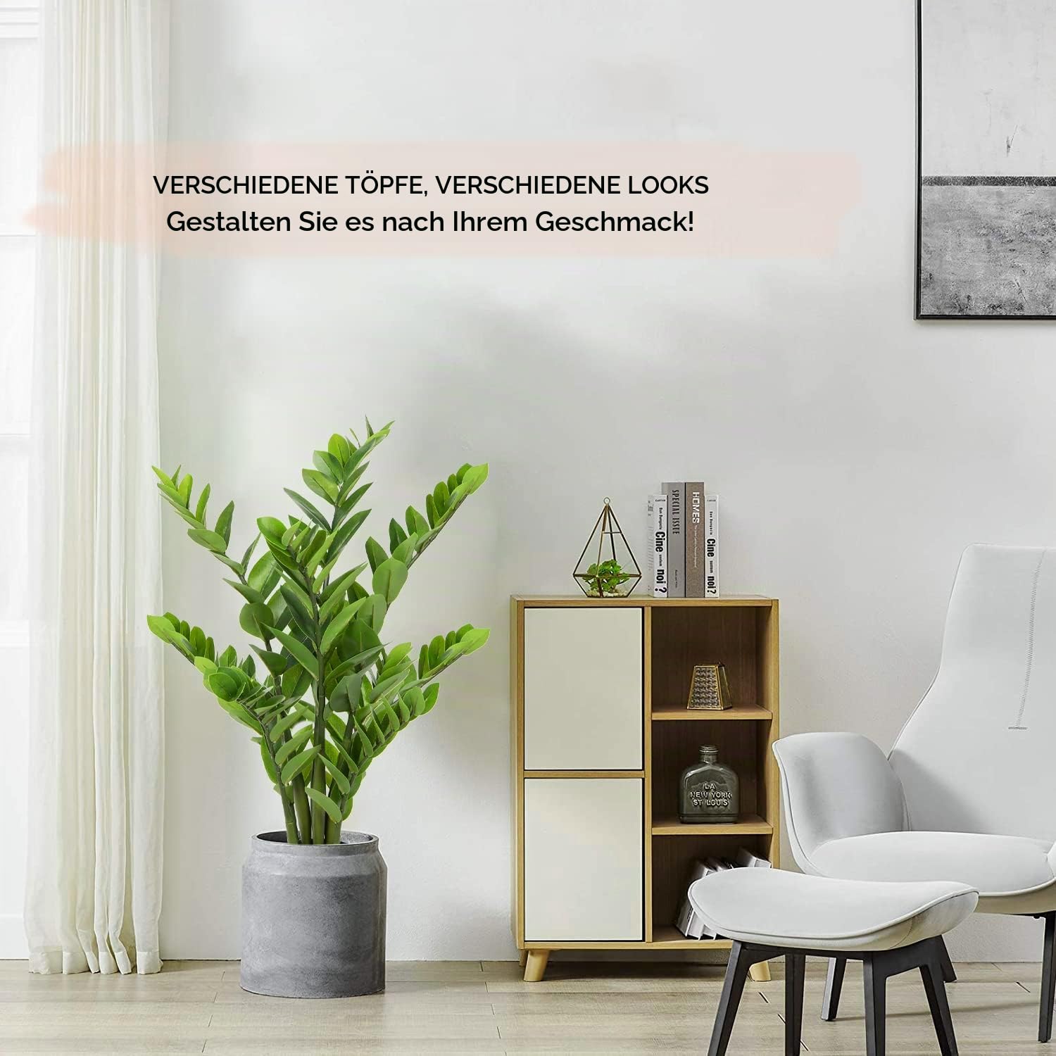 Kunstpflanzen Groß Kunstpflanze Zamioculcas 80cm, Kunstpflanzen Kroß im Topf Dekoration für Tischdekoration, Büro, Badezimmer, Schlafzimmer, Wohnzimmer, Dekoration, Einweihungsgeschenk