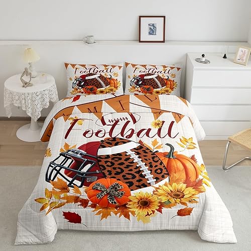 TYTS8656ZMD-BZ_USq - Juego de edredón de fútbol americano, diseño de girasoles de calabaza otoñal, tamaño Queen, juegos deportivos de dibujos disponible en Yaxa Peru