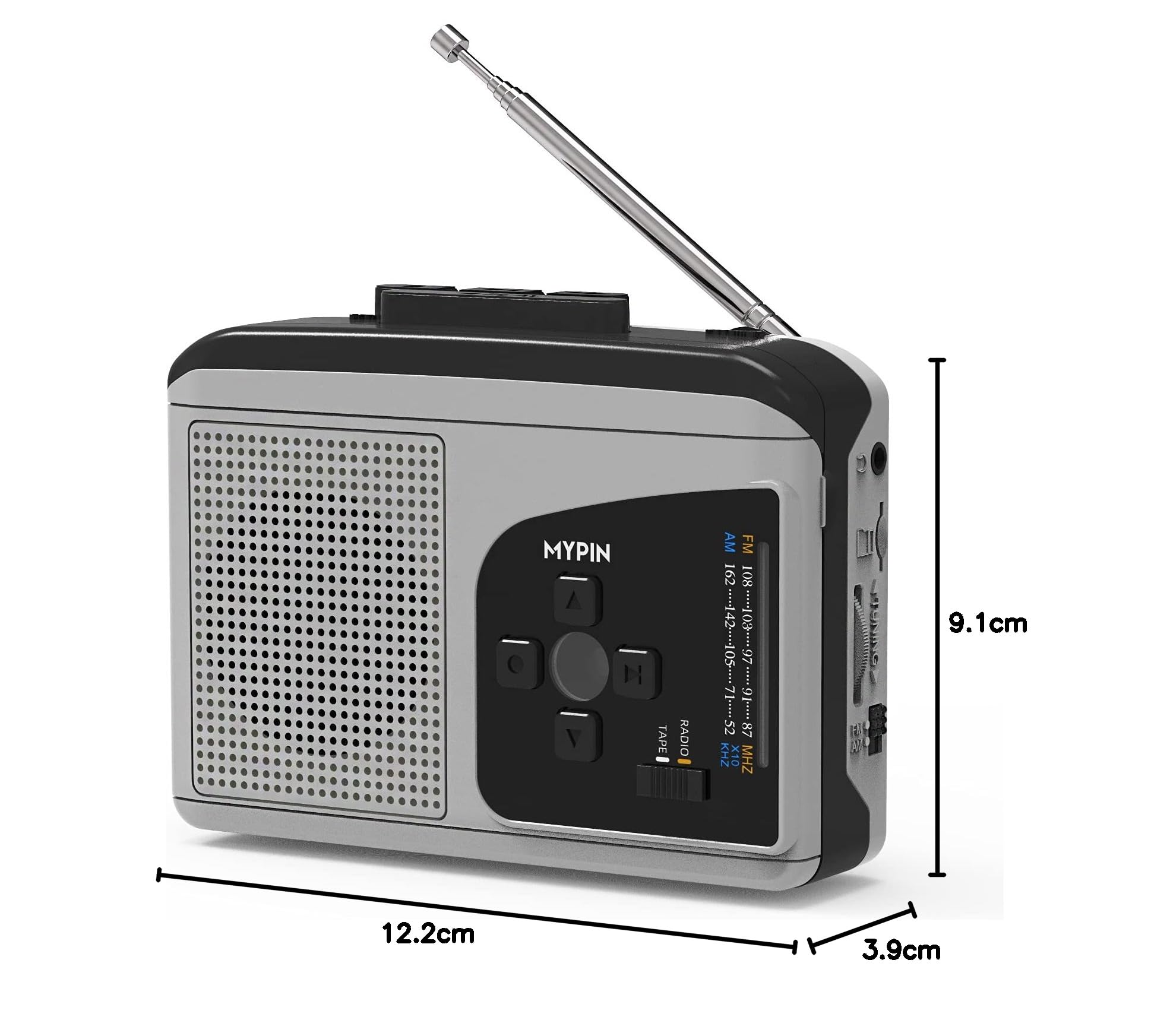 MYPIN Reproductor de Cassette Radio Am/FM Estéreo con Altavoz y Auriculares, Cassette Reproductor & Convertidor Audio Cassette a MP3 Digital,Admite Grabación, Avance rápido y Rebobinado