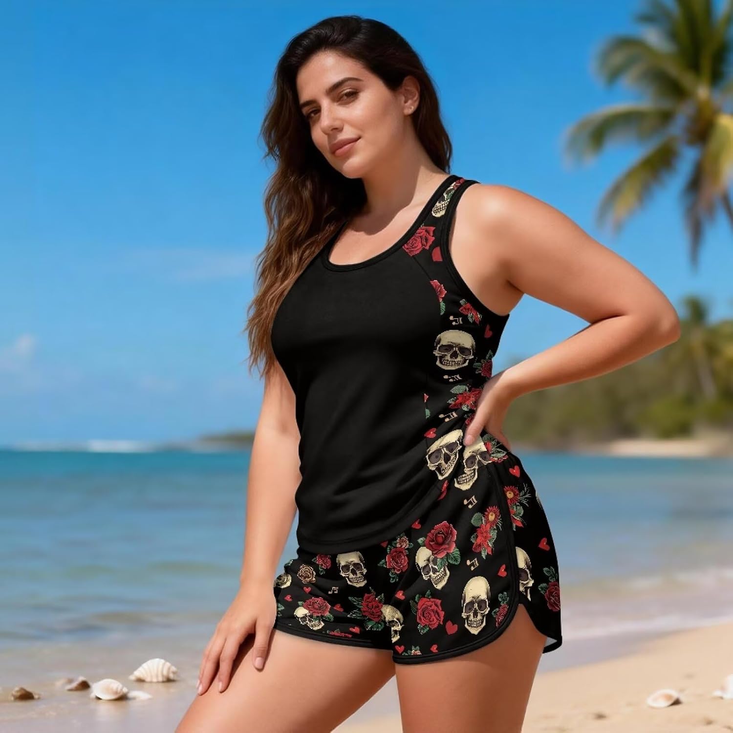 2 Piece Tankini Swimsuits for Women Athletic Bathing Suits Swim Tank Tops with Sports Shorts Bathing Suits S-6XL