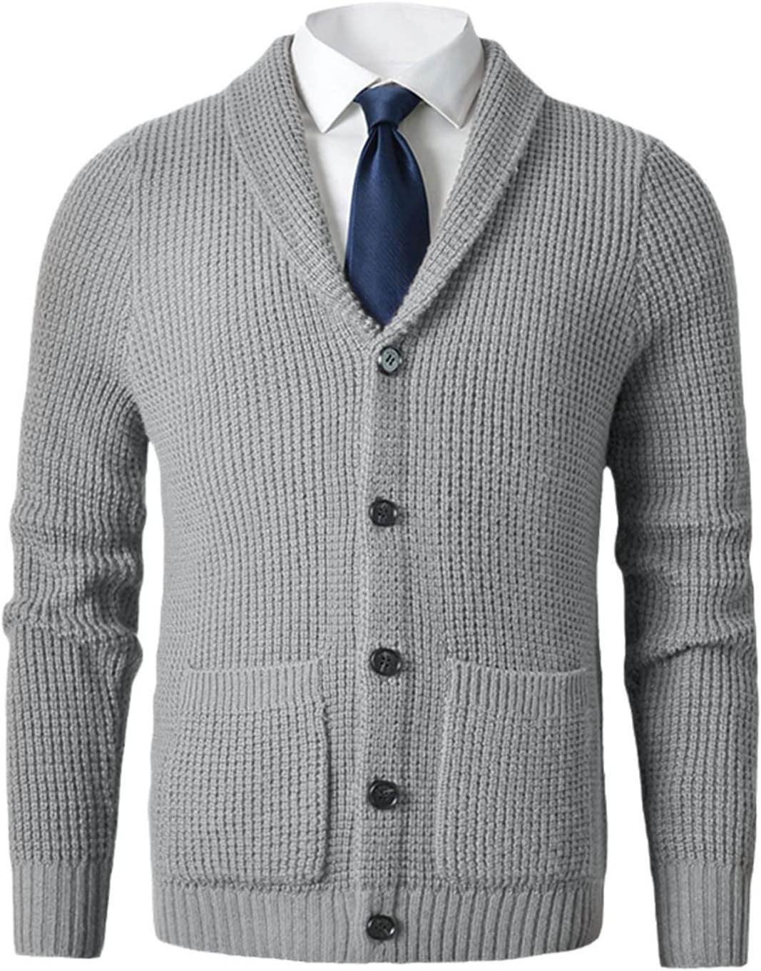 Men's Cardigan Sweater Slim Knit Button Wool Sweater with Pockets Fall Winter Set Sweater