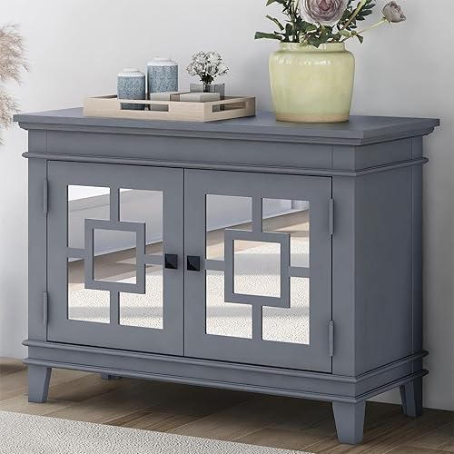 Voohek Gabinete de buffet de cocina con puerta y estantes aparador de almacenamiento decorativo para sala de estar dormitorio color gris