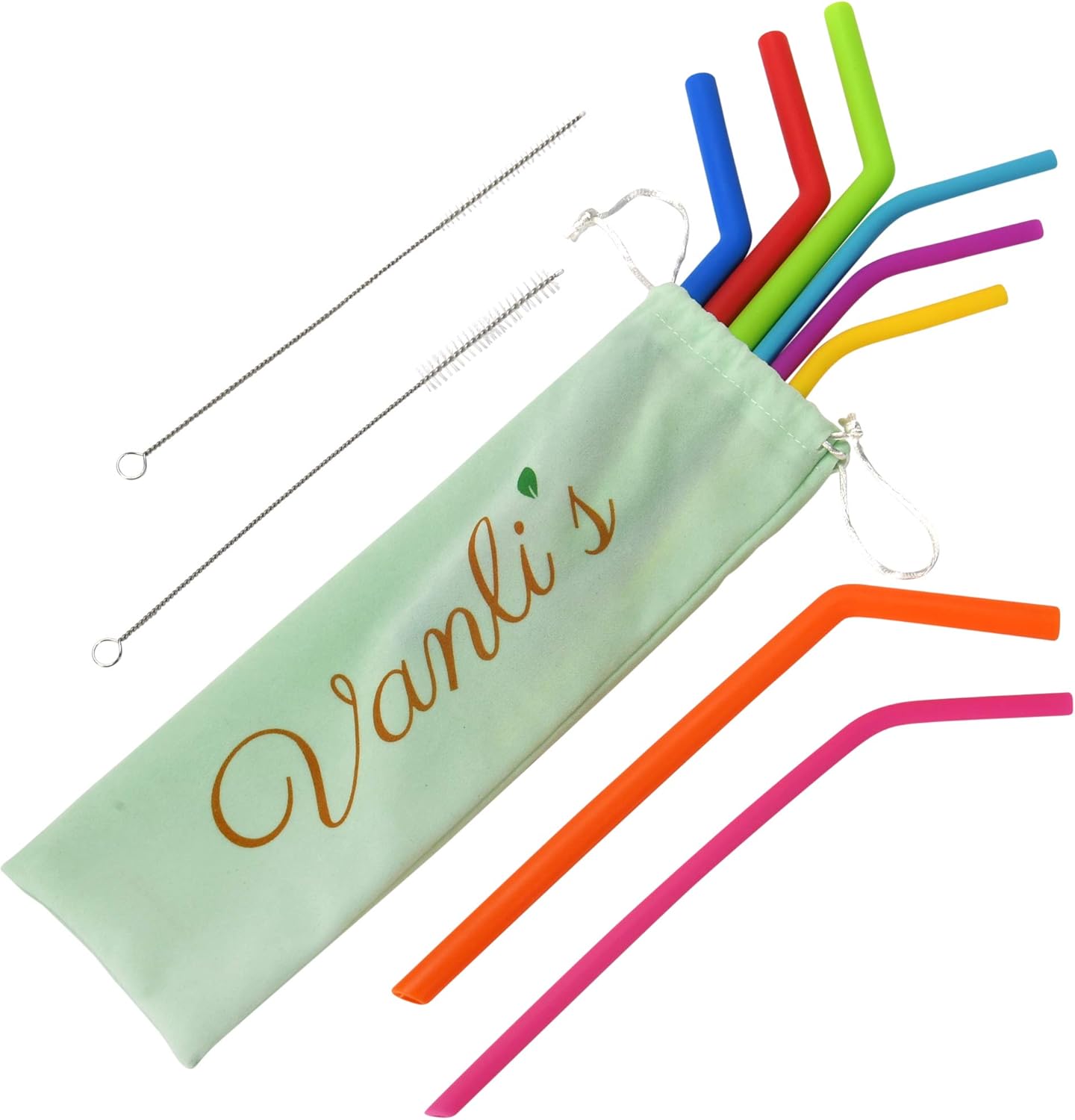 Vanli's Premium Reusable Silicone Straws Includes 2 Cleaning Brushes