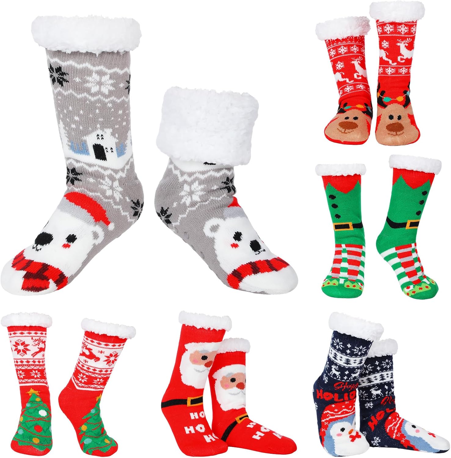 Suhine 6 Pairs Womens Winter Fuzzy Slipper Socks with Grippers Home Warm Thick Fleece Sherpa Socks Favor Gifts