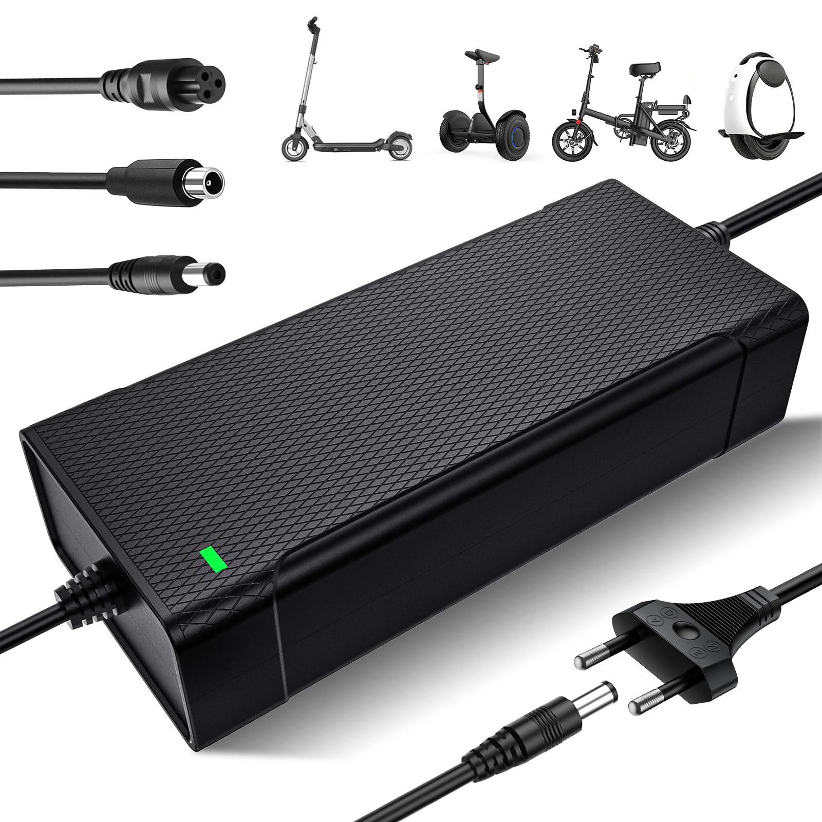 Caricabatterie per Monopattino Elettrico, 42V 2A Caricabatterie Hoverboard 36V Monopattino Batteria con 4 Connettori per Hoverboard, Scooter Elettrico, Tavola da Drift, per X-iaomi, S-egway