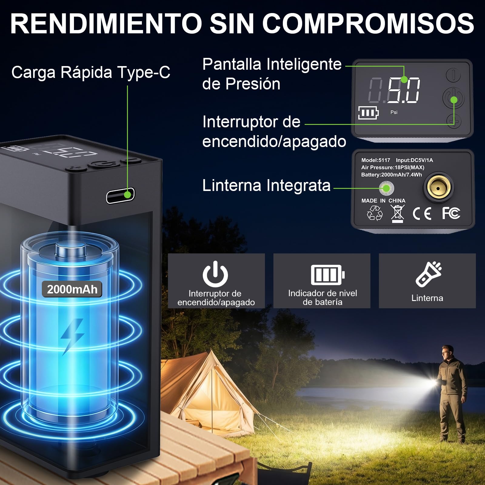 20L Ducha Camper Portatil con 2000mAh Bomba y Manguera de 2m, Bolsa Ducha Camping con Bolsa de Transporte y Cabezal - Ducha Portátil para Camping, Senderismo, Playa, Perros y Jardín